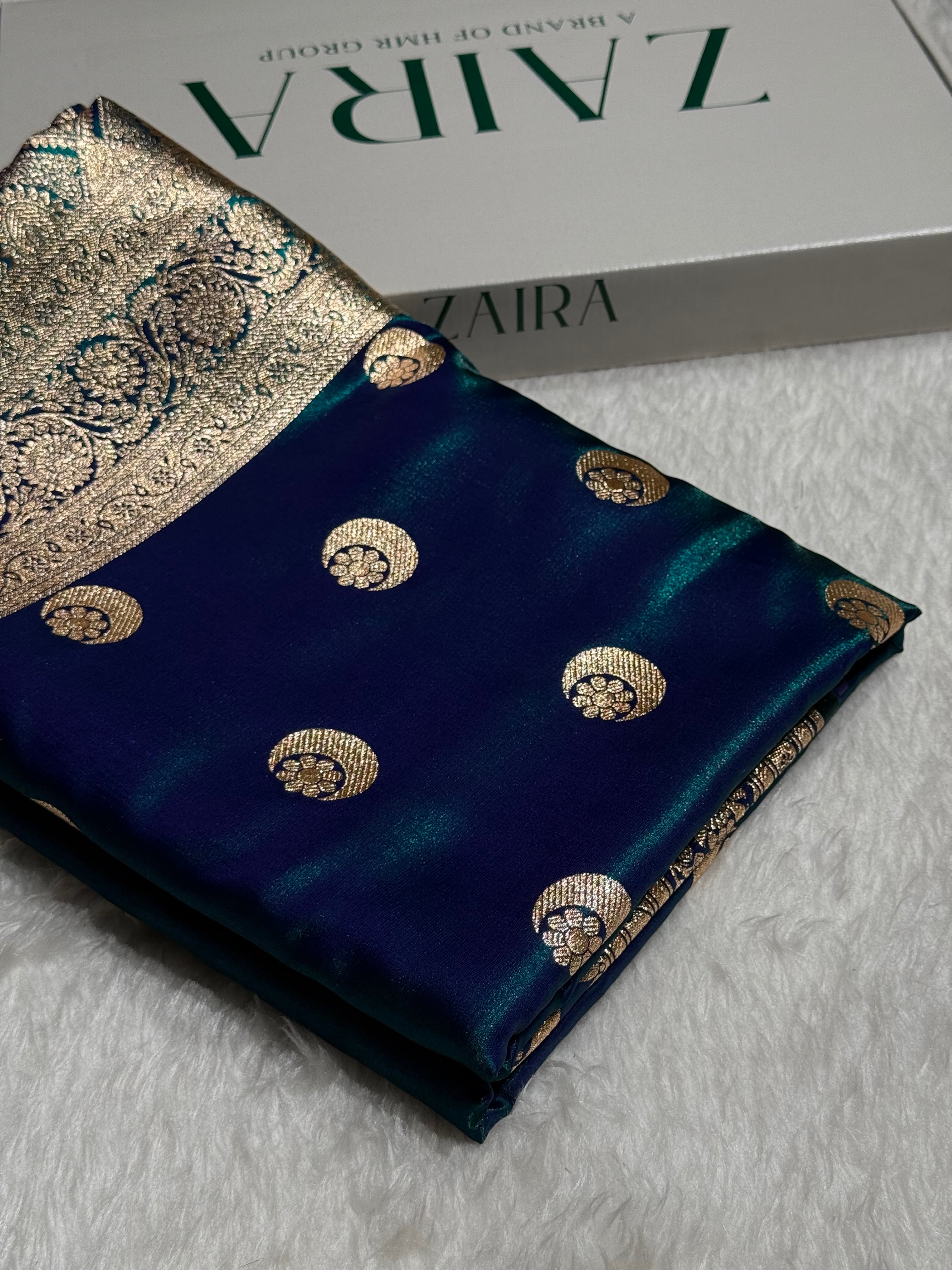 Peacock Green Chand Tara Satin Silk Saree SS04