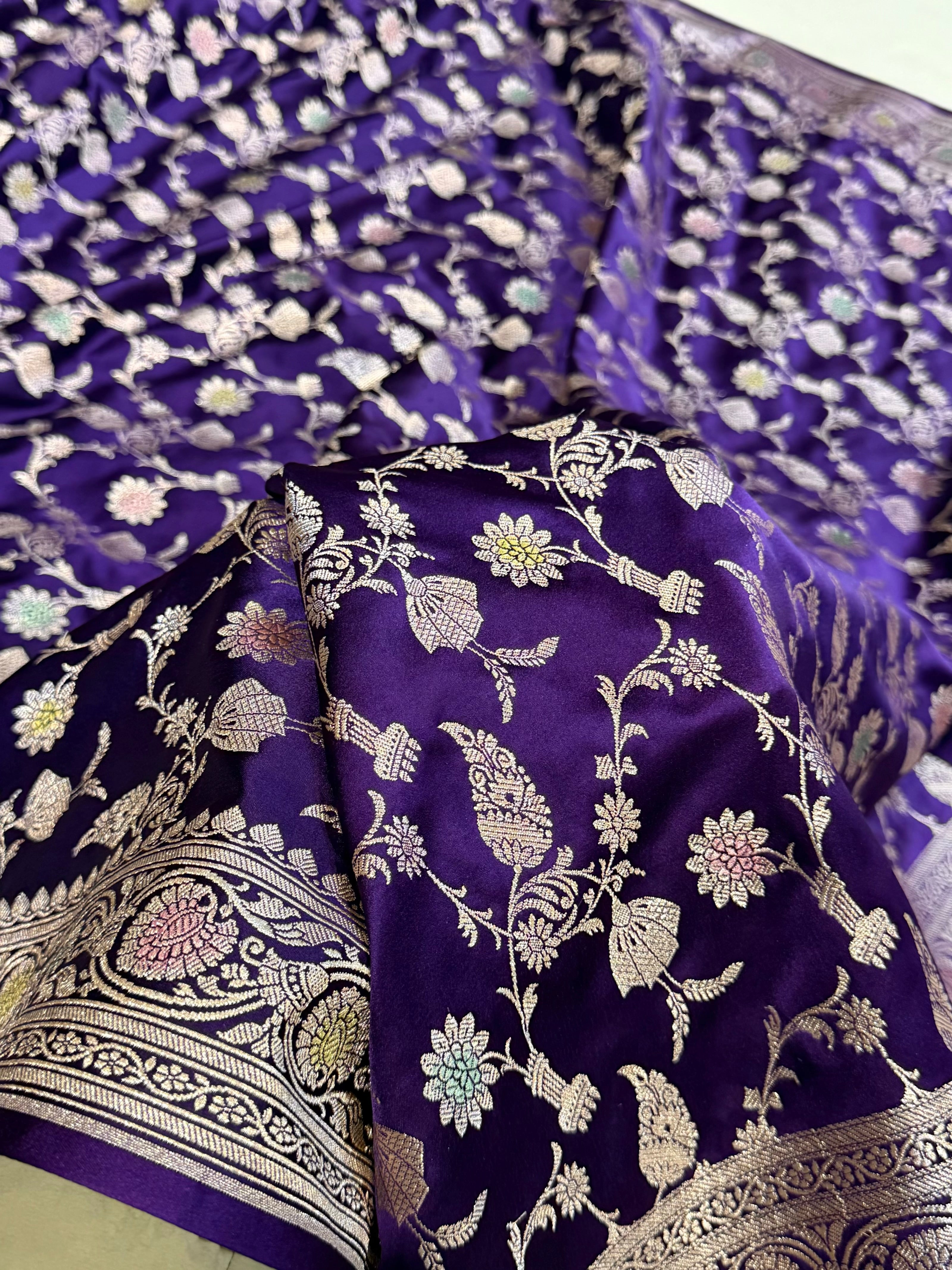 Dark Purple Shades In Minakari Jaal Mashru Silk Saree MS42