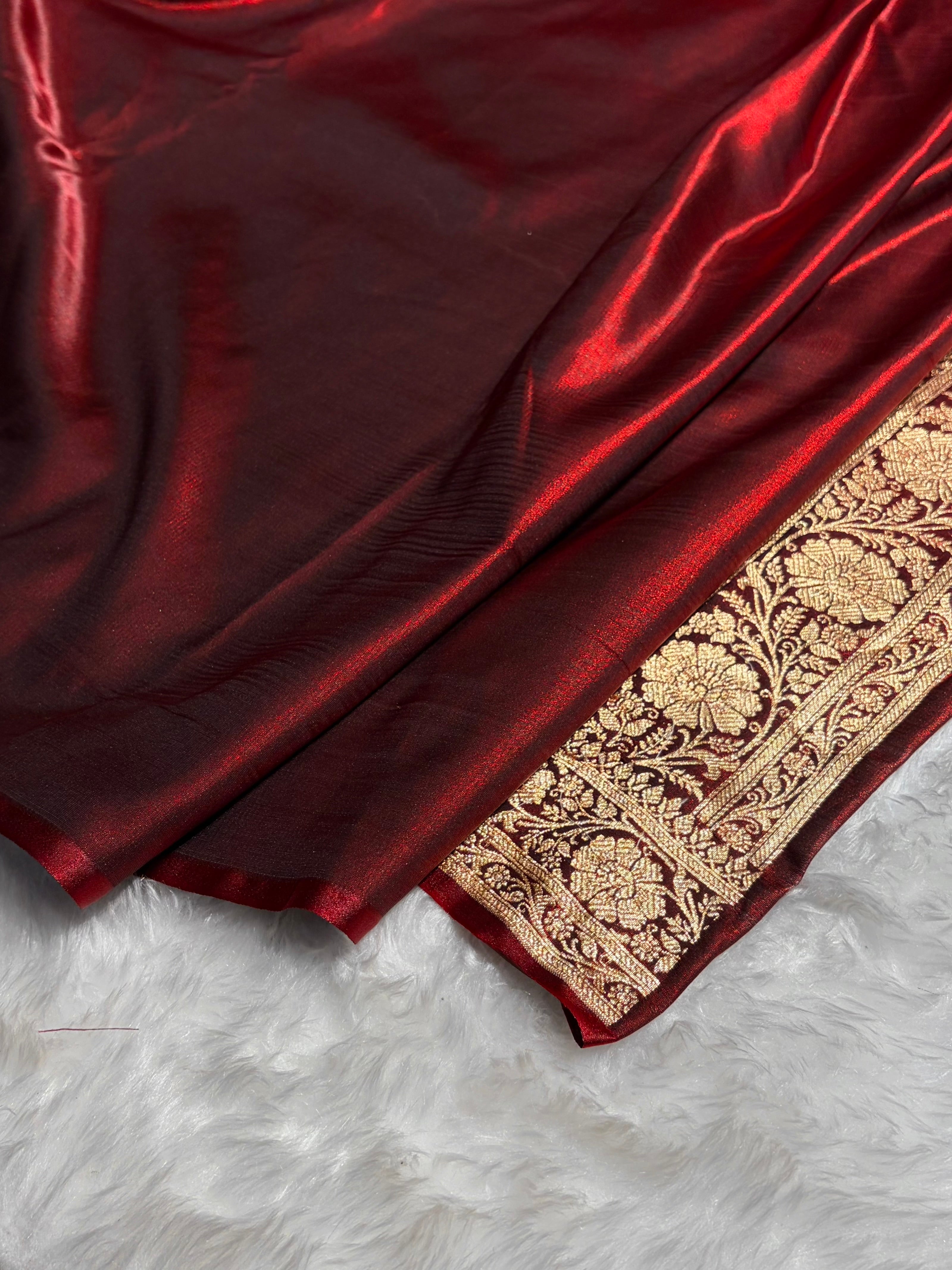 Satin Silk Dot Booti in Maroon Shades With Gotta Patti SSGP08