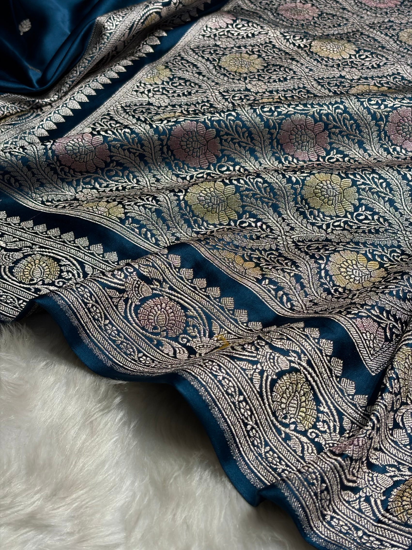 Banarasi German Blue Minakari Booti Mashru Silk Saree MS10