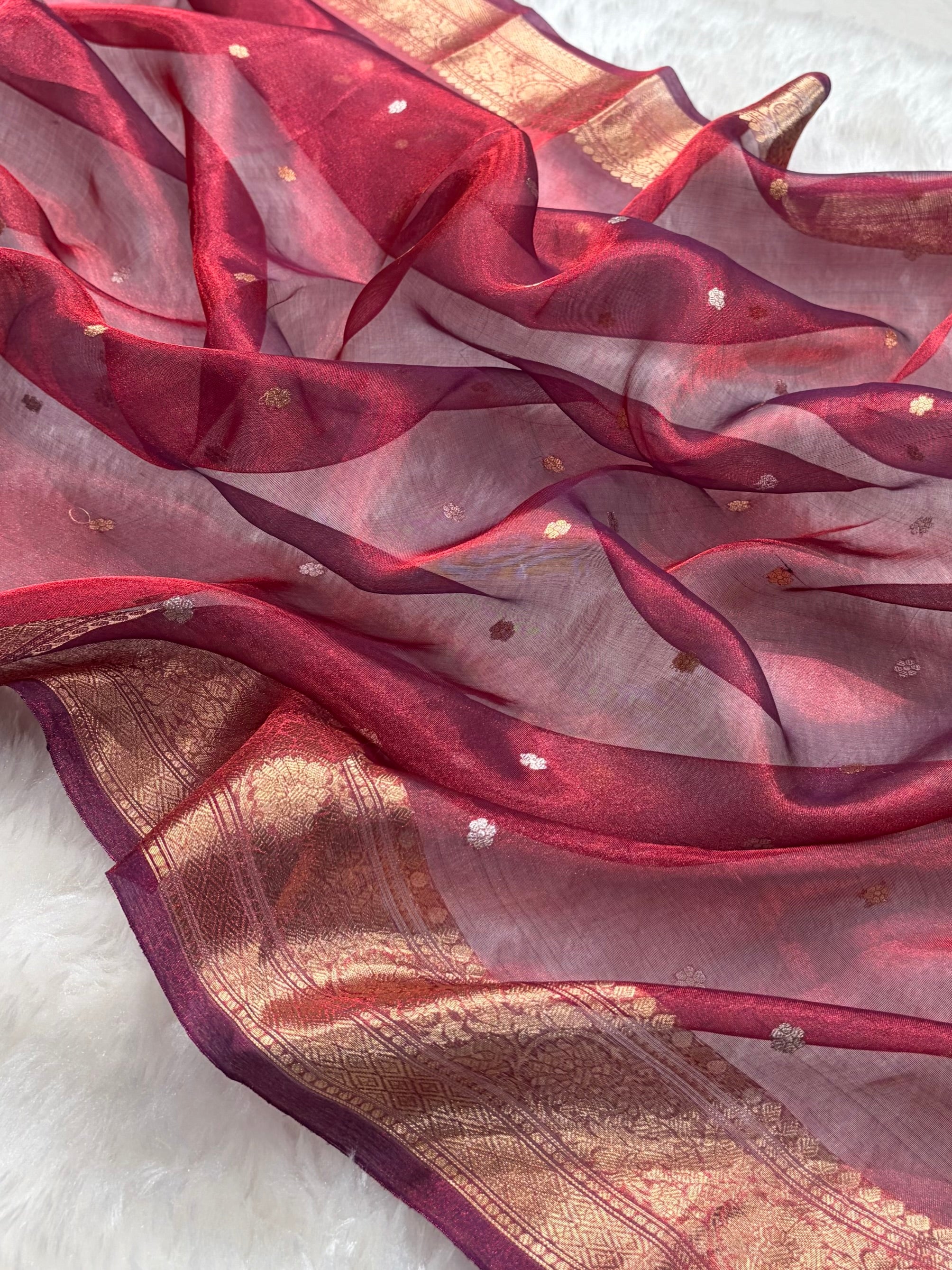 Maroon Shades Boota Pure Tissue Silk Saree PT-21