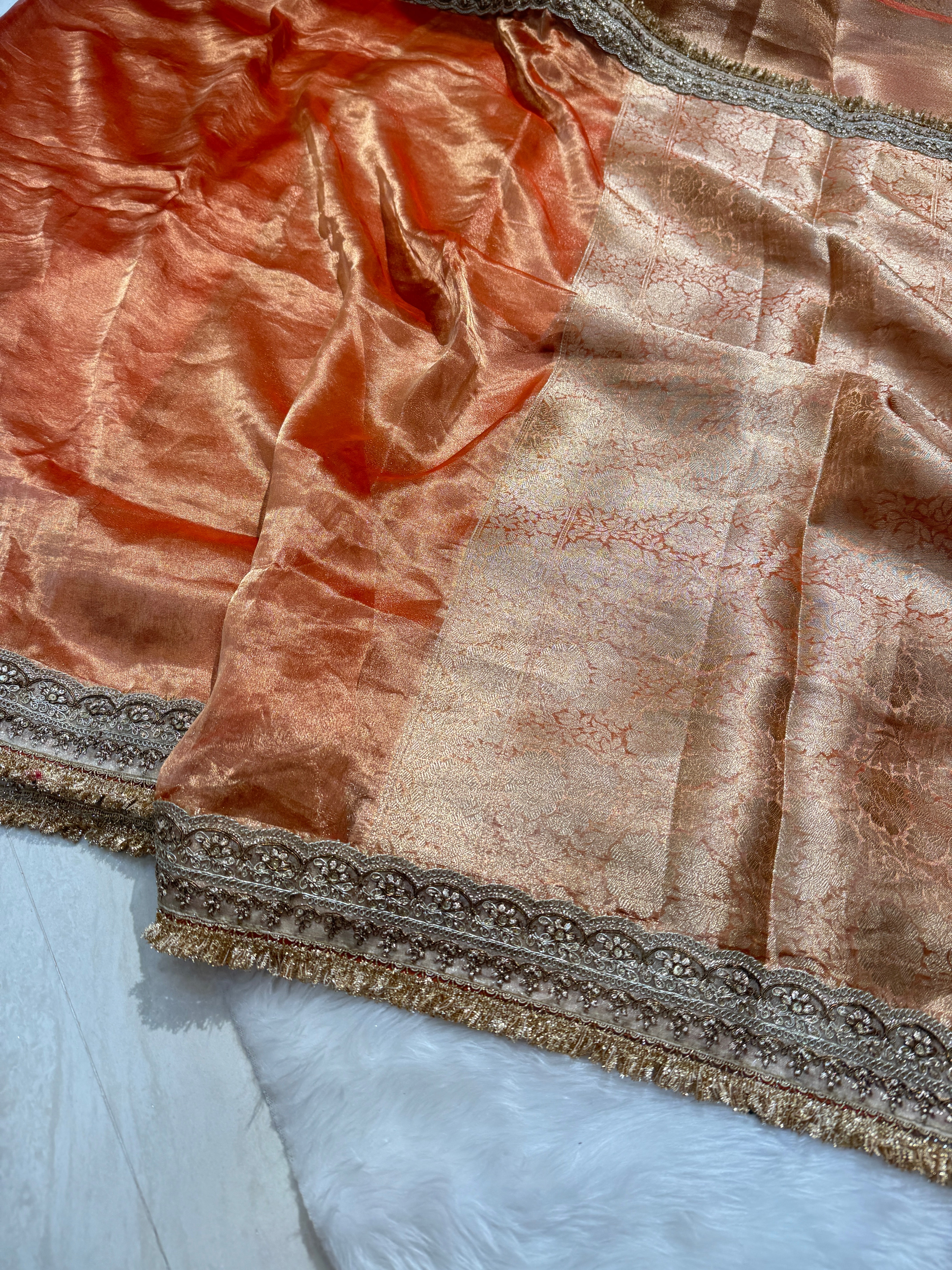Rust Shades Pure Tissue Silk Saree with Gotta Patti PTGP11
