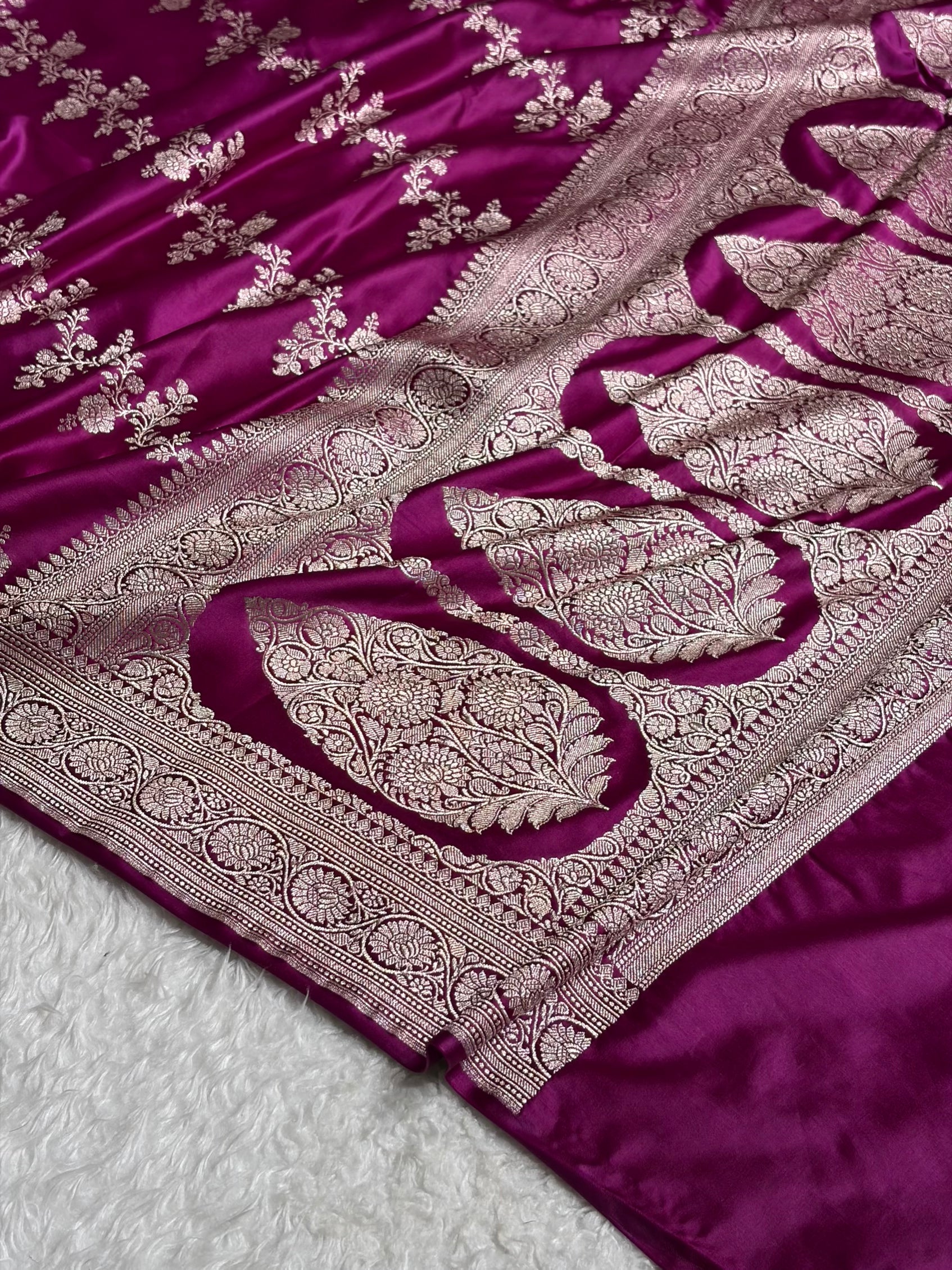 Wine Banarasi Cross Mashru Silk Saree MCS01