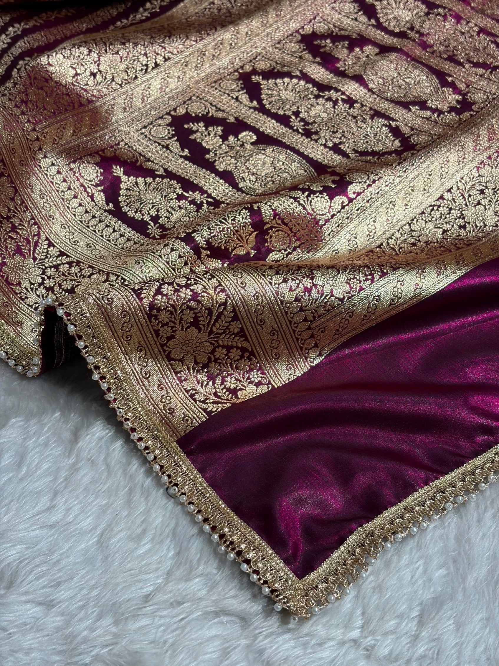 Satin Silk Strip pattern in Wine Shades With Gota Patti SSGP46