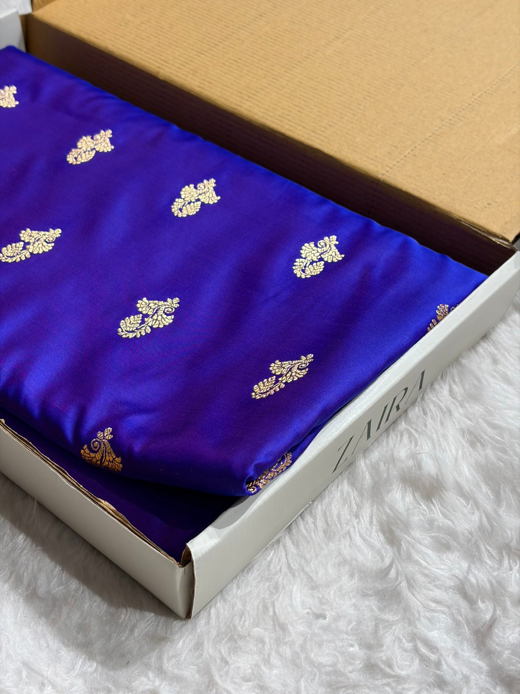 Royal Purple Shades Floral Booti Motif Satin Katan Silk saree SK61