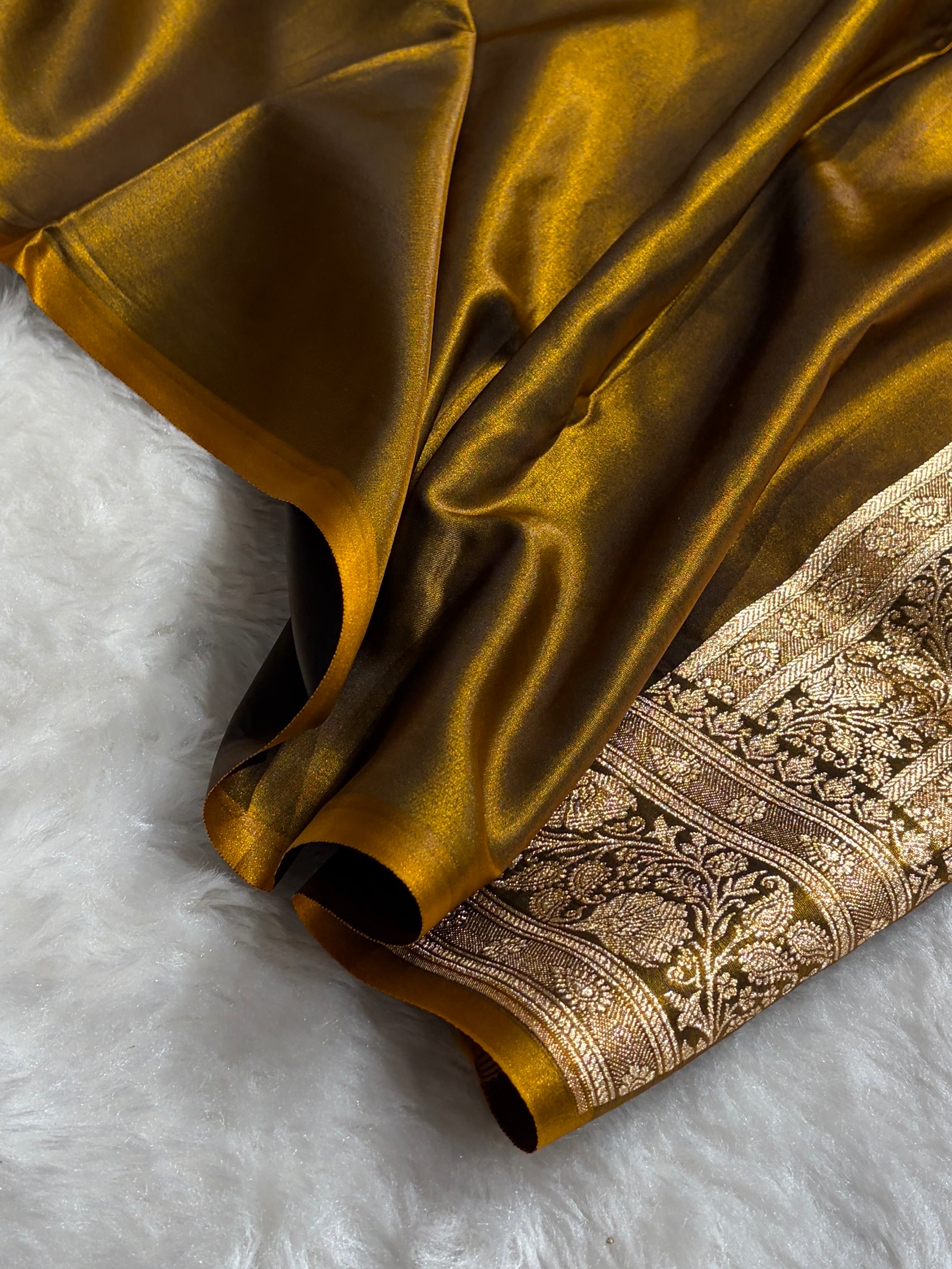 Satin Silk Saree Floral Boota in Mehendi Shades SS27