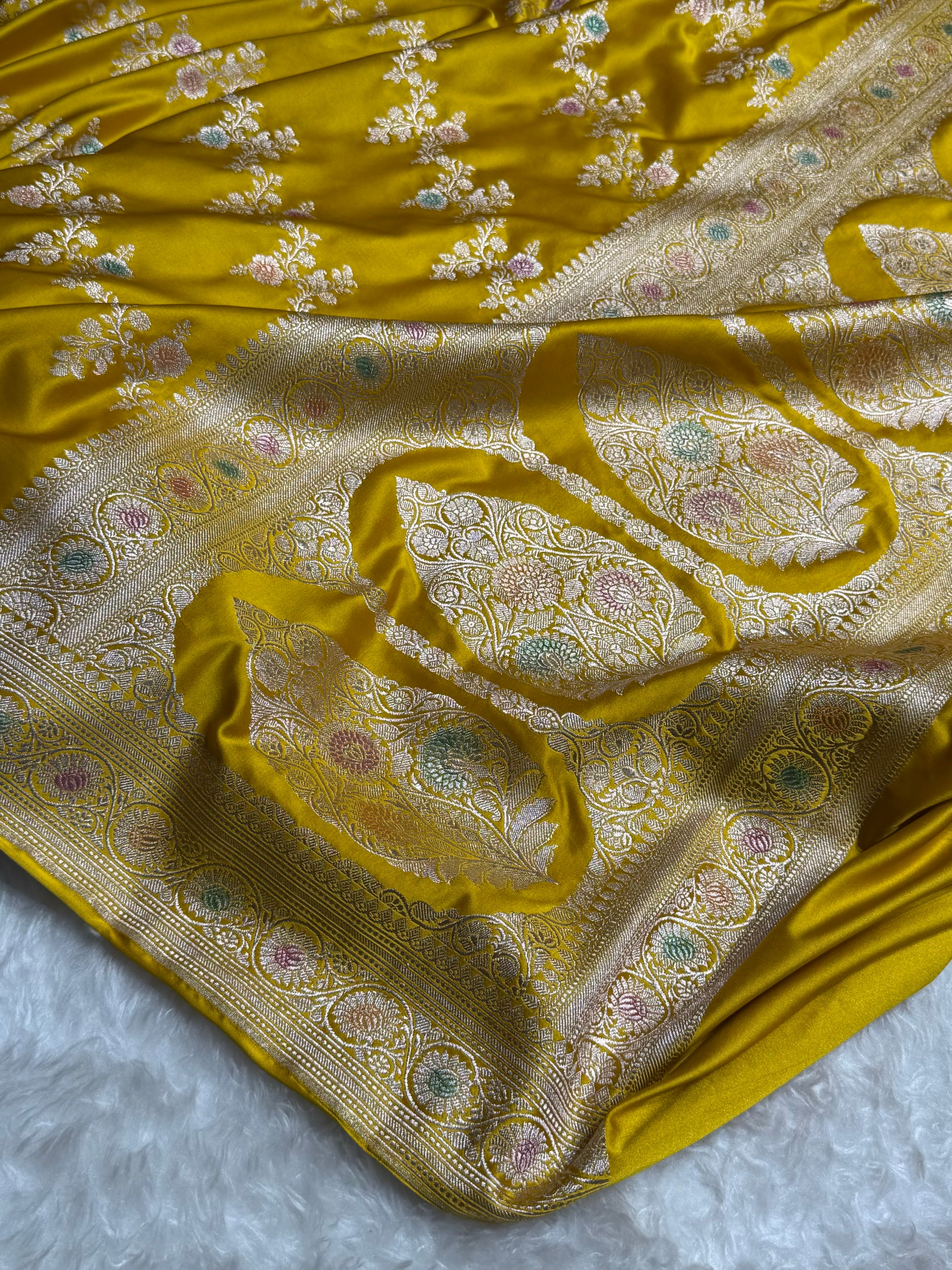 Mustard Minakari Banarasi Cross Mashru Silk Saree MS01