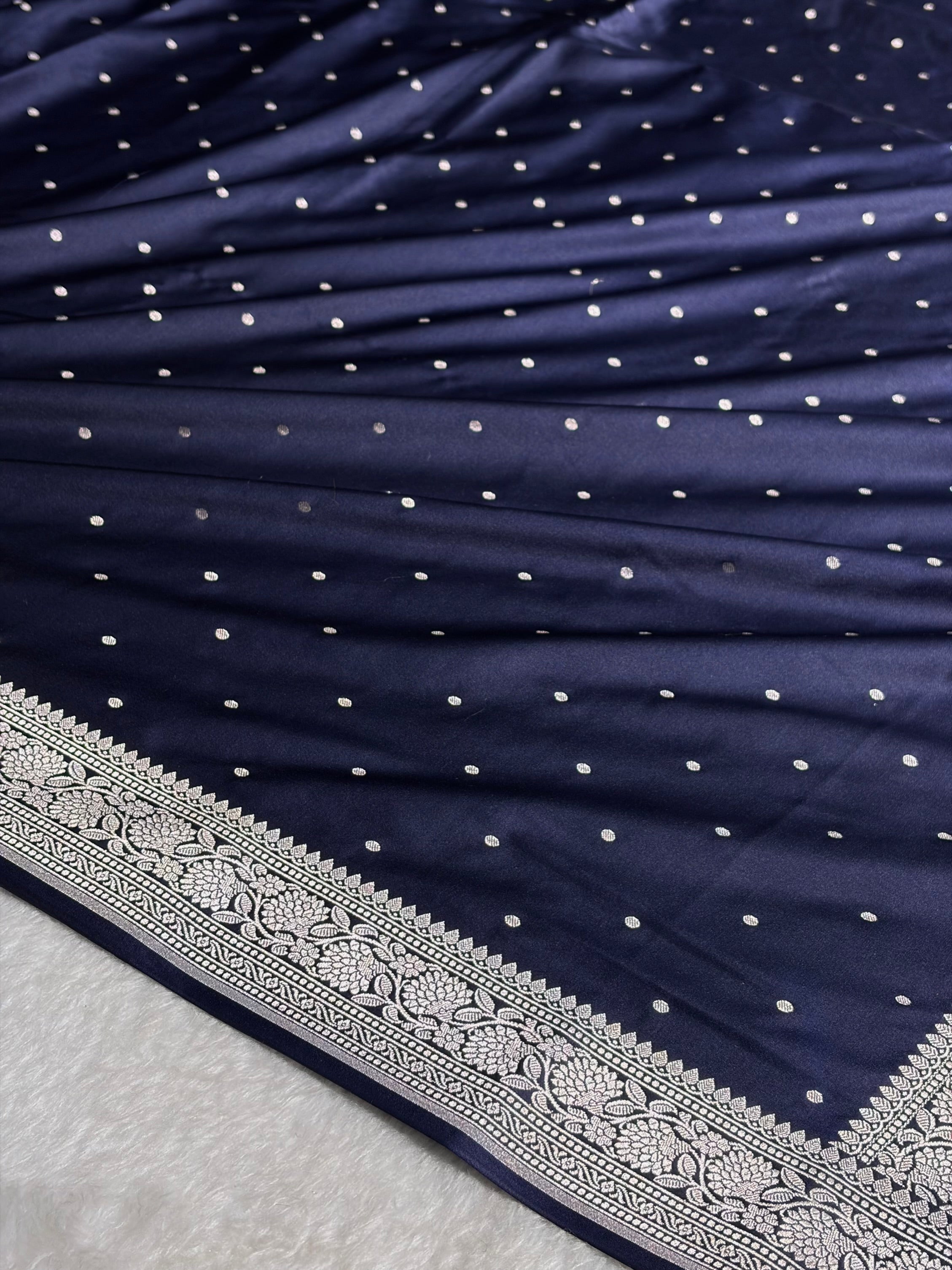 Dark Navy Blue Shades Booti Mashru Silk Saree MS65