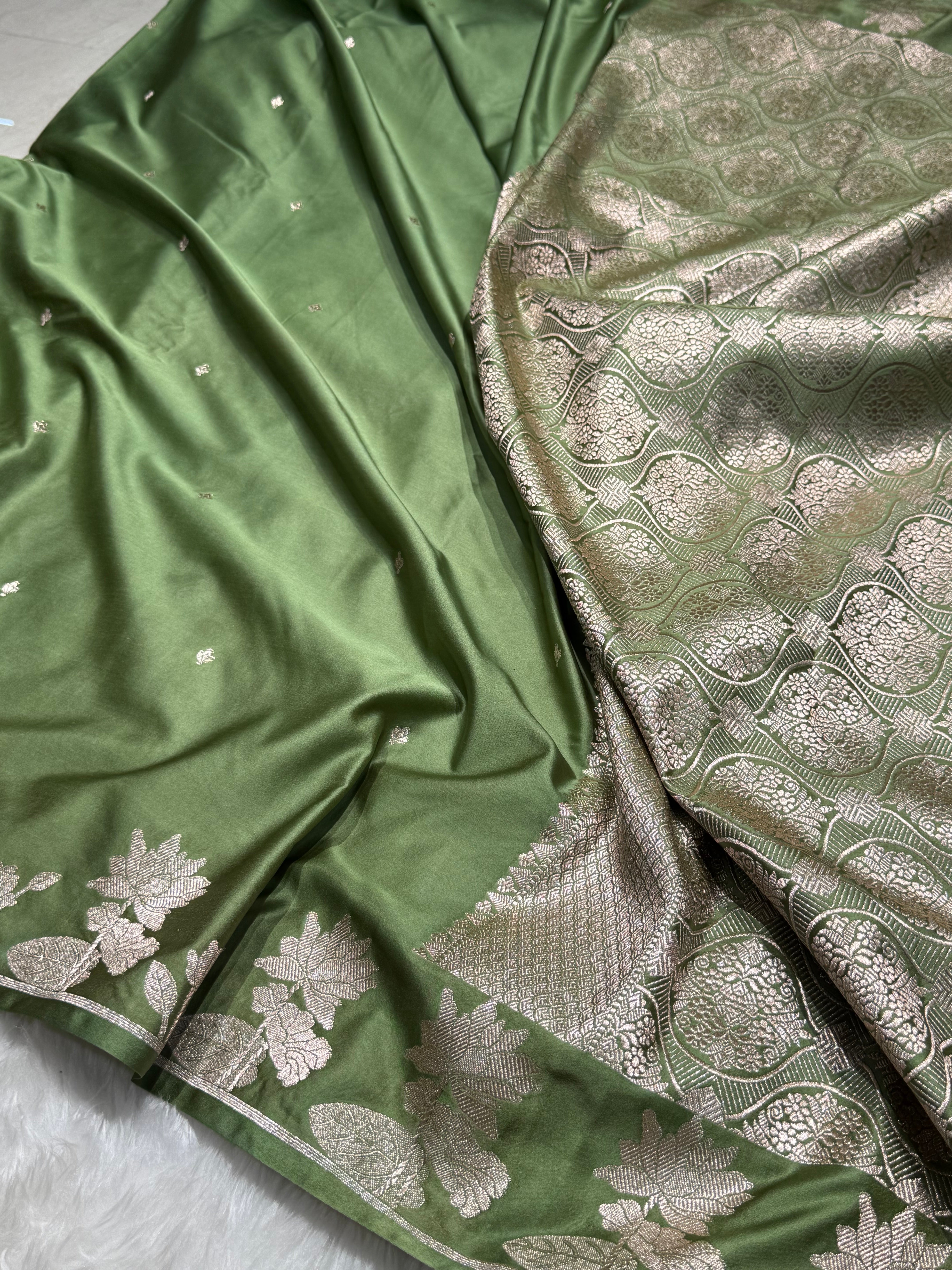 Sage Green Booti Motif Mashru Silk Saree