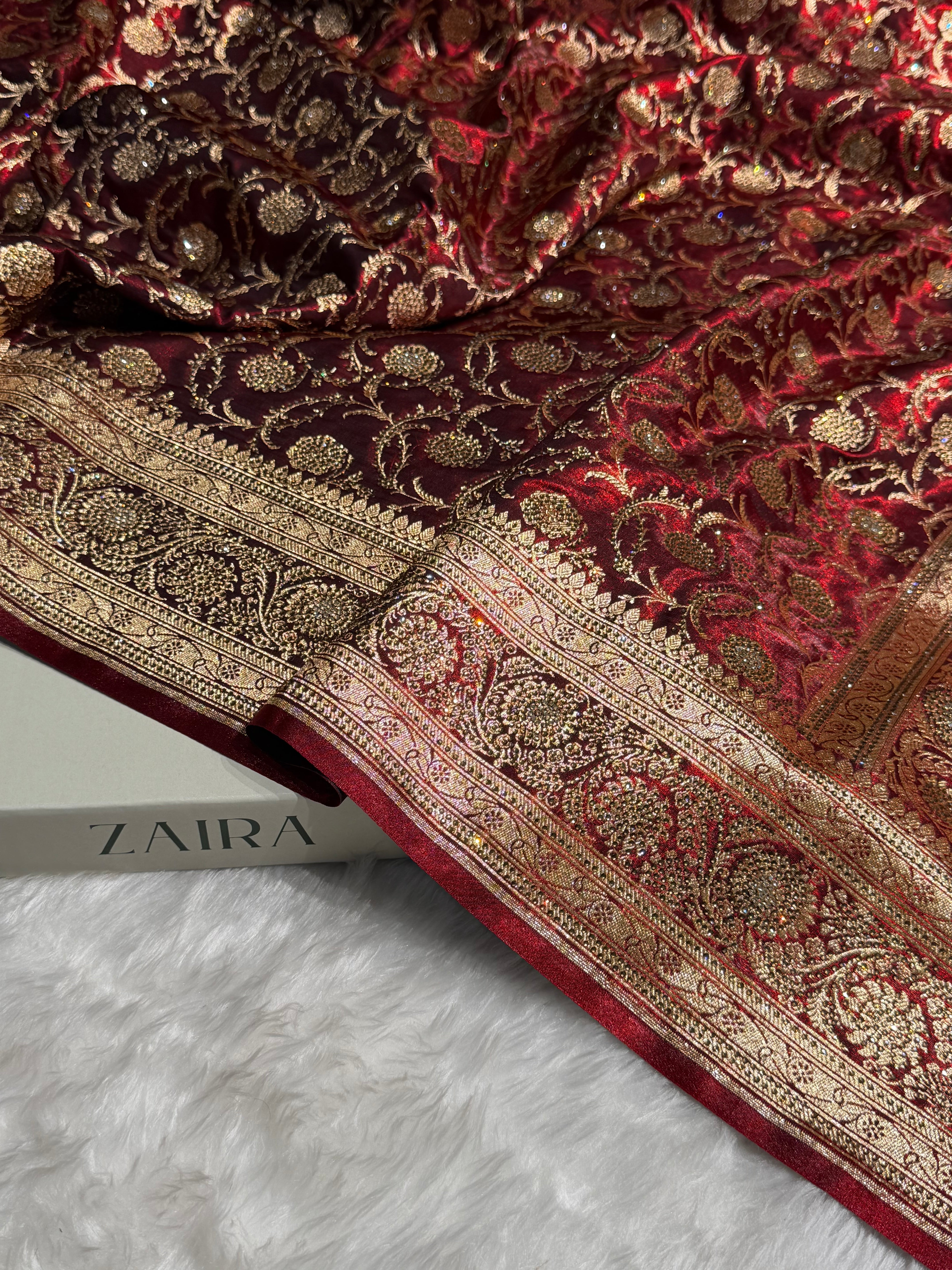 Bridal Maroon Jaal with Swarovski Stone BSS13 (E)
