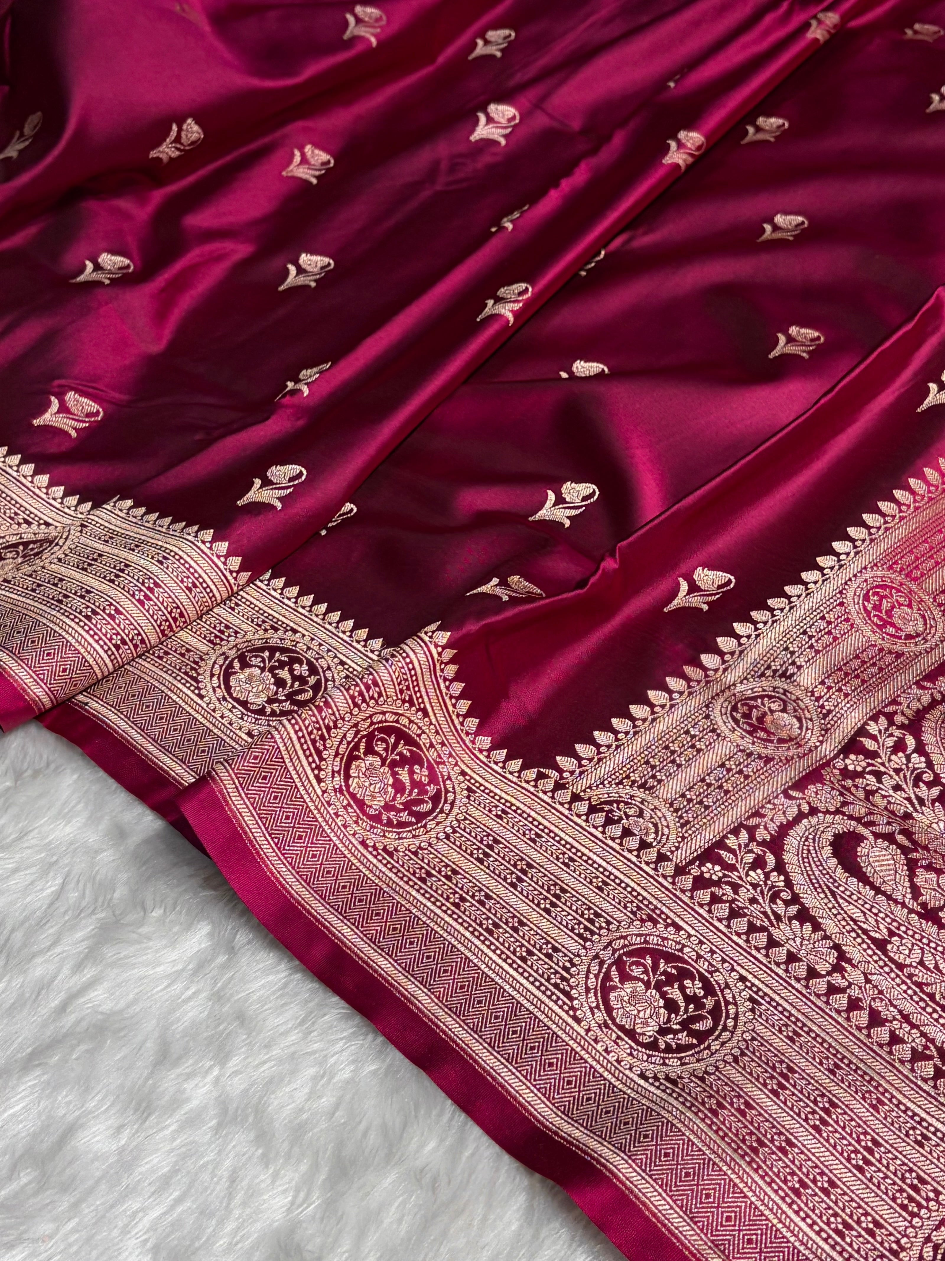 Wine Boota With Floral Border Mashru Silk Saree MSM-96