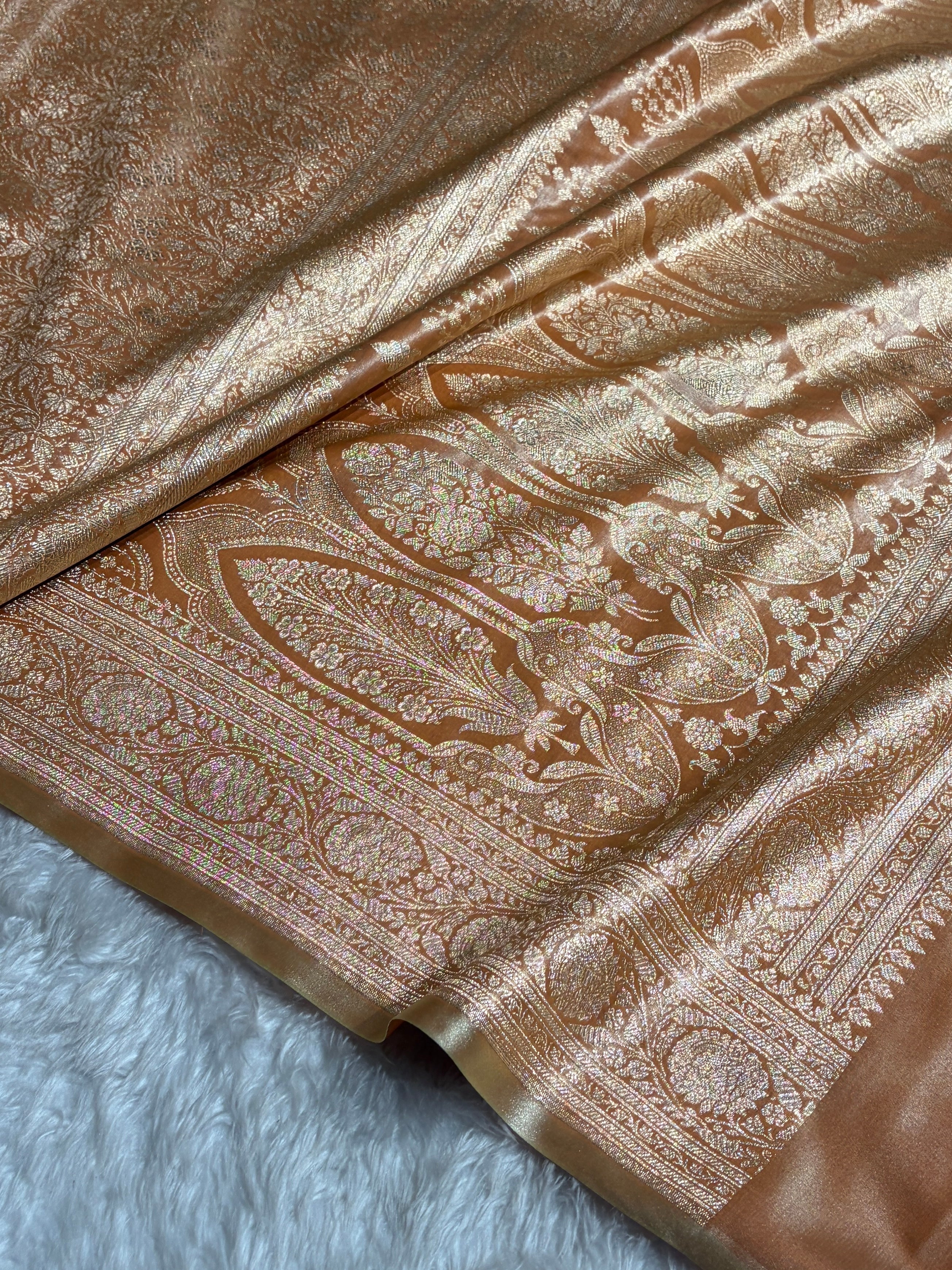 Ivory Shades Brocket Satin Silk Saree Banarasi Saree Shades SS30