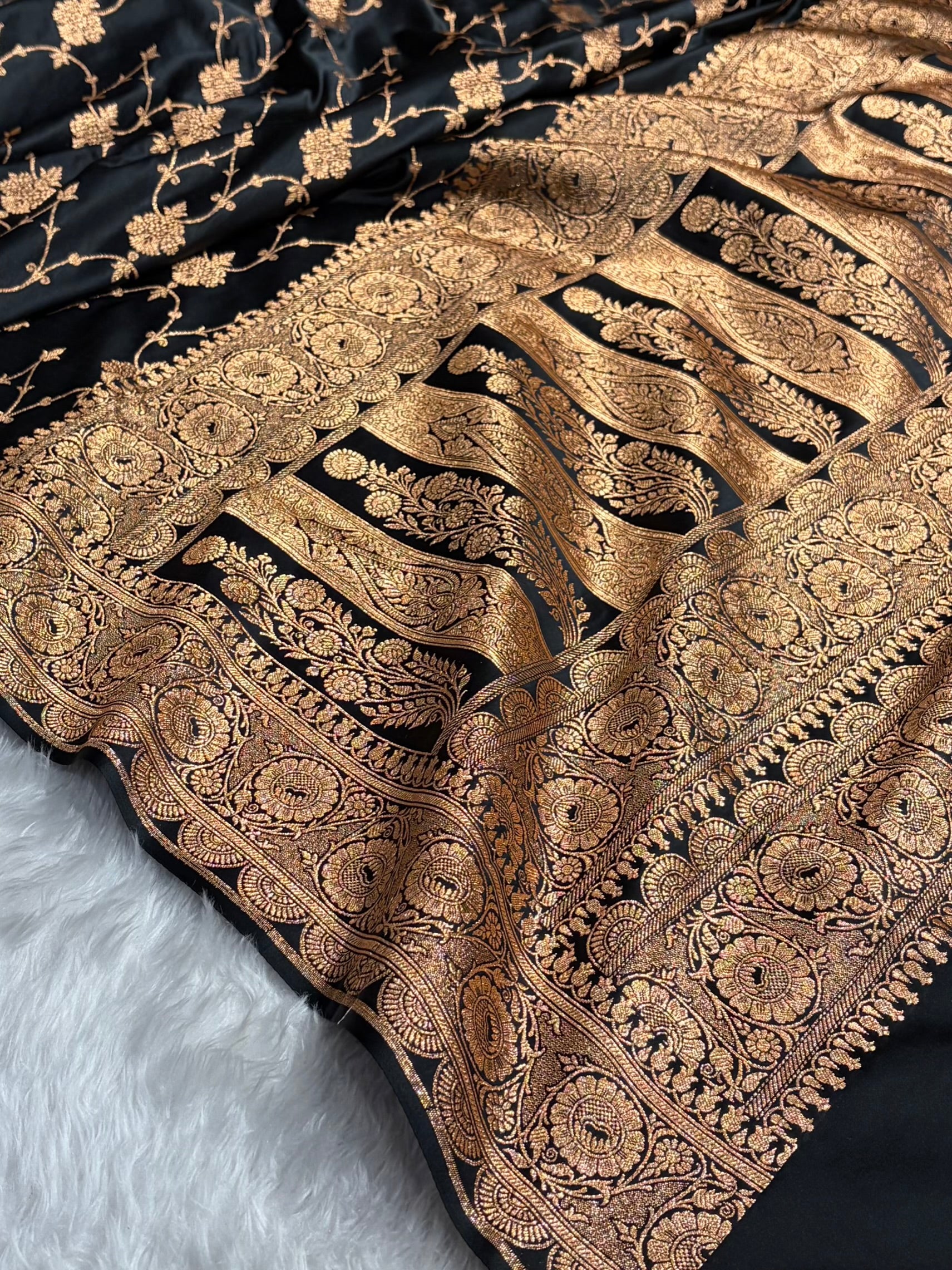 Banarasi Satin Katan Saree With Boota in Black Shades SK102