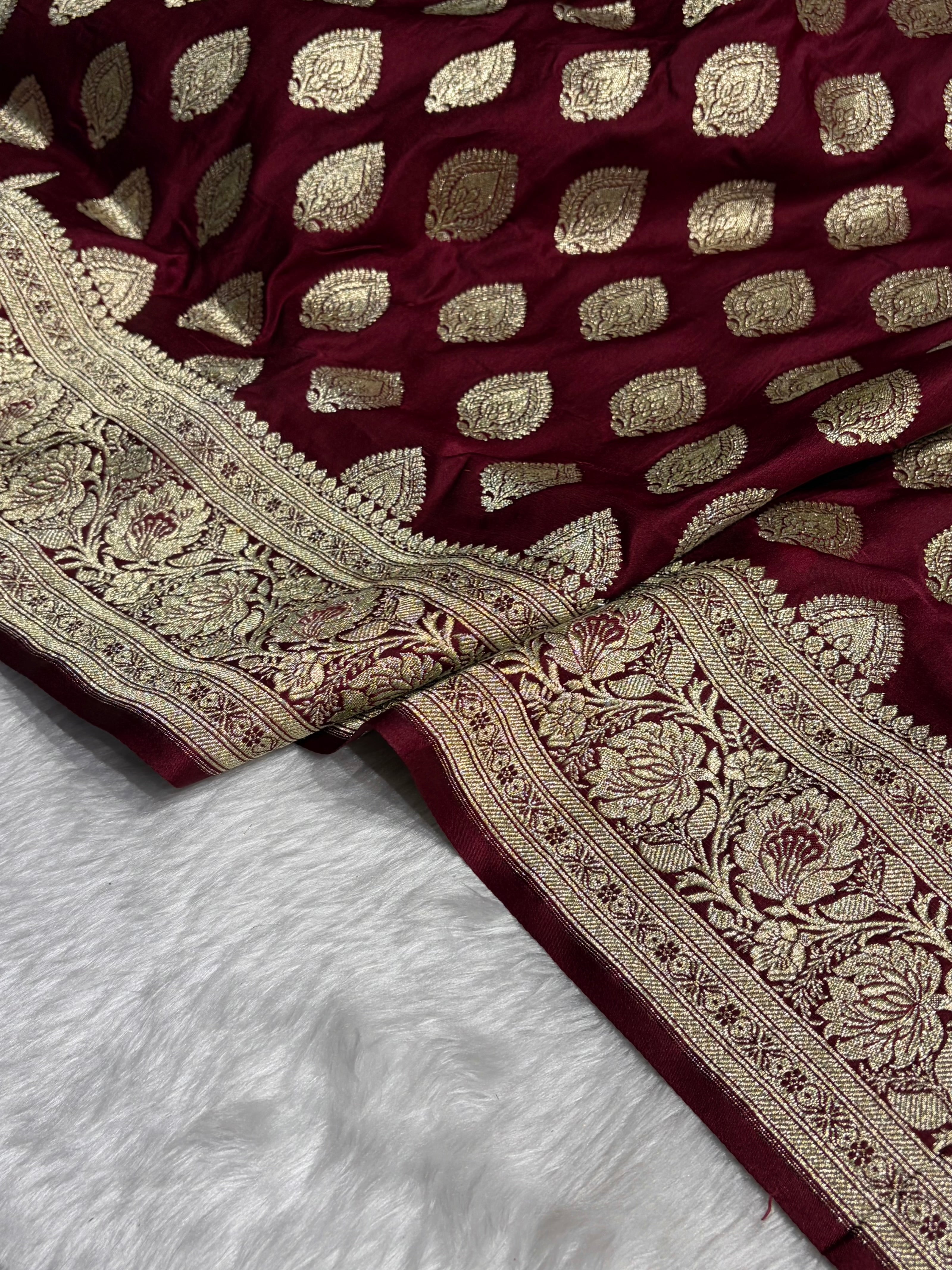 Garnet Katan Silk Saree In Boota Floral Motif