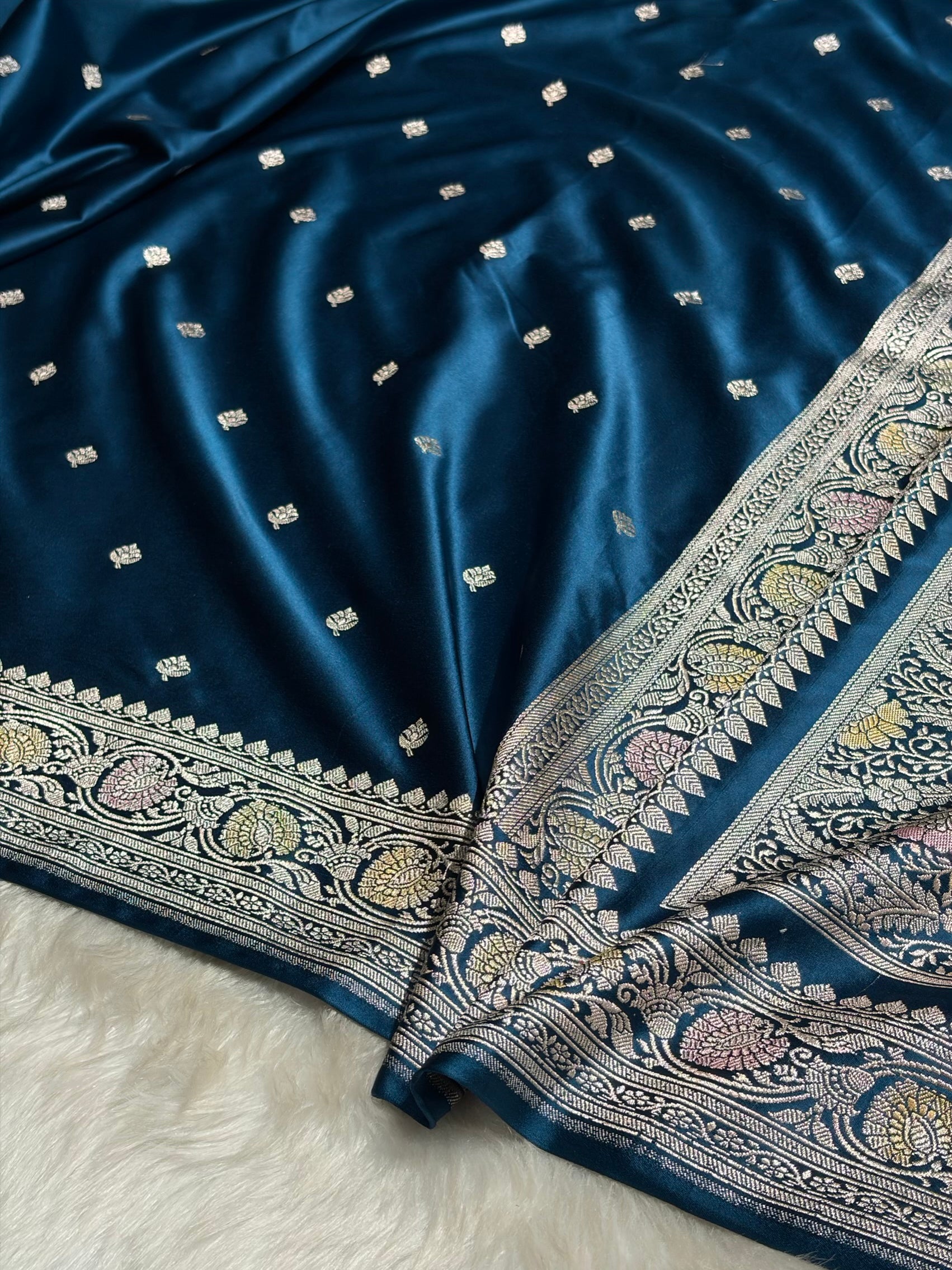 Banarasi German Blue Minakari Booti Mashru Silk Saree MS10