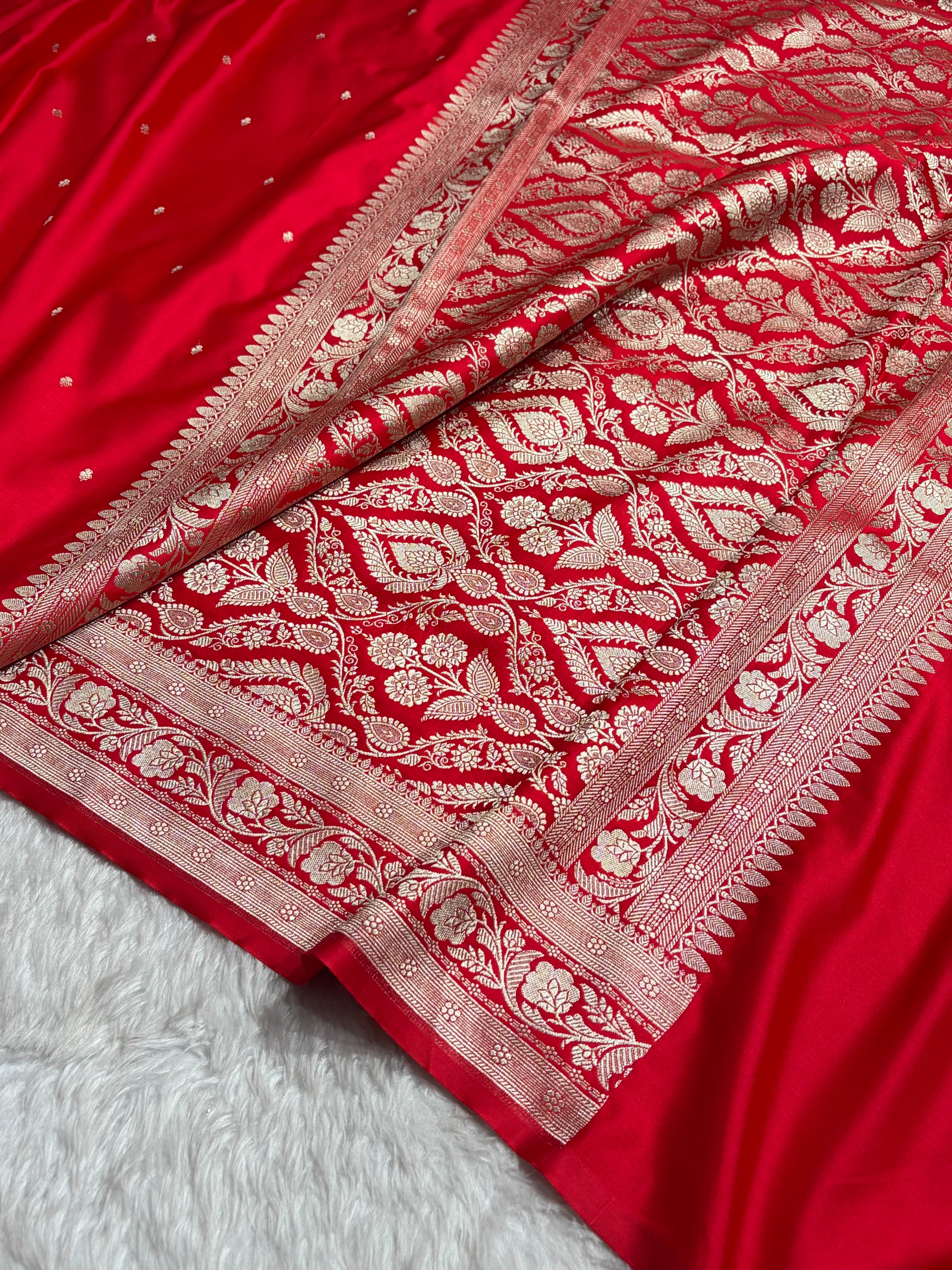 Red Shade With Booti Pattern Mashru Silk Saree