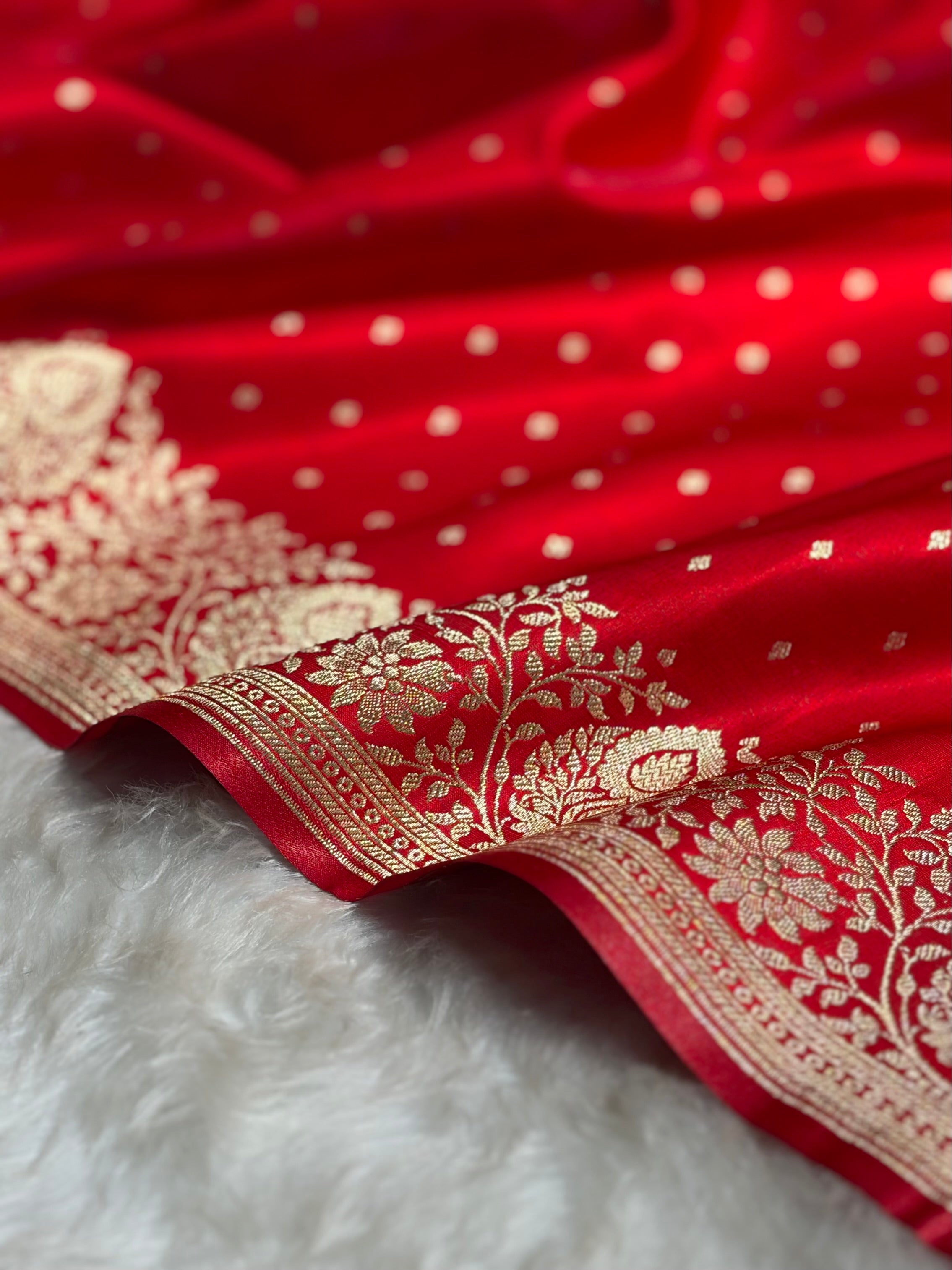 Ultra Light Weight Satin Silk Boota in Red Shades SS31