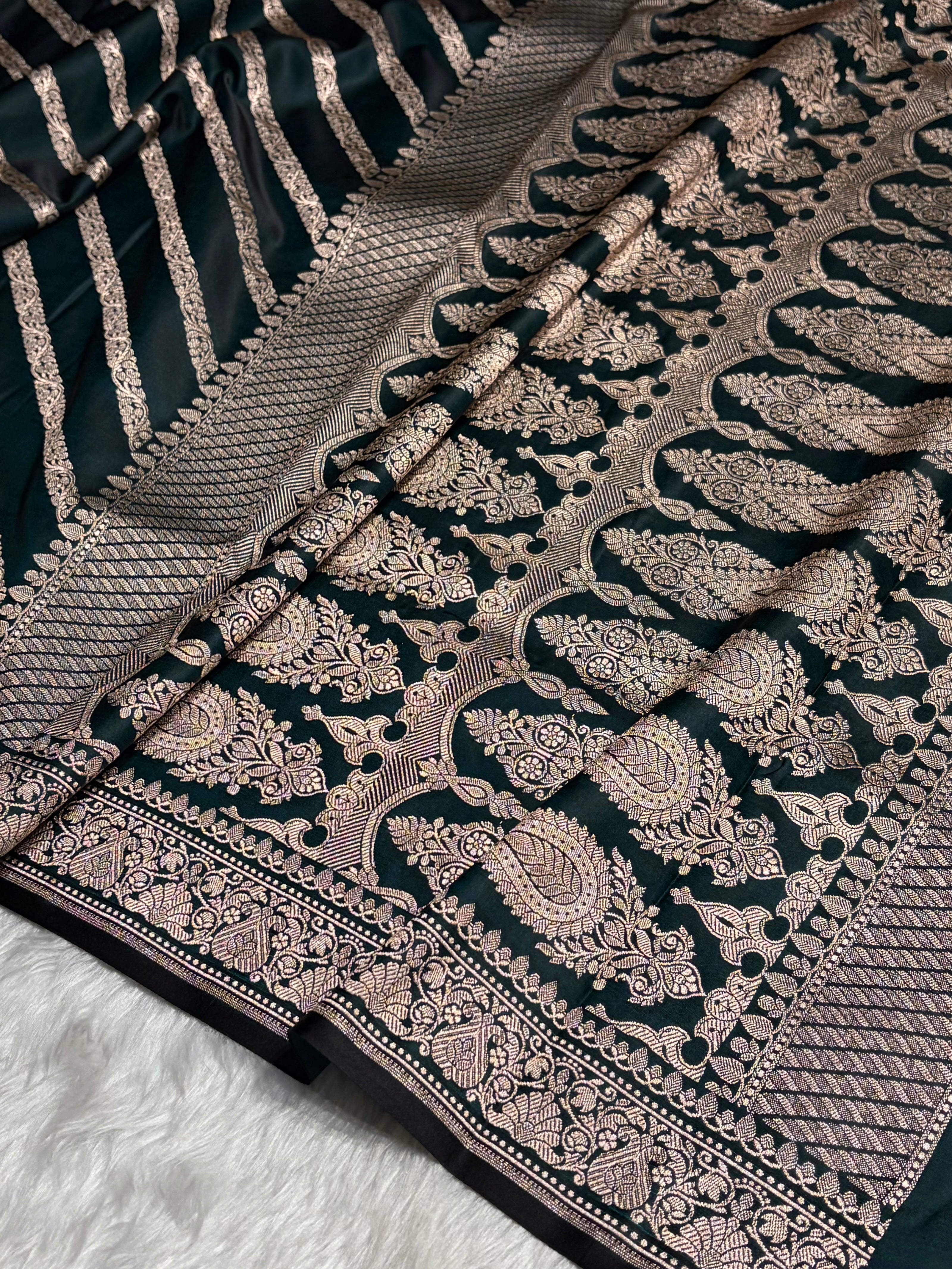 Dark Rama With Floral Border Mashru Silk Saree MSM-98