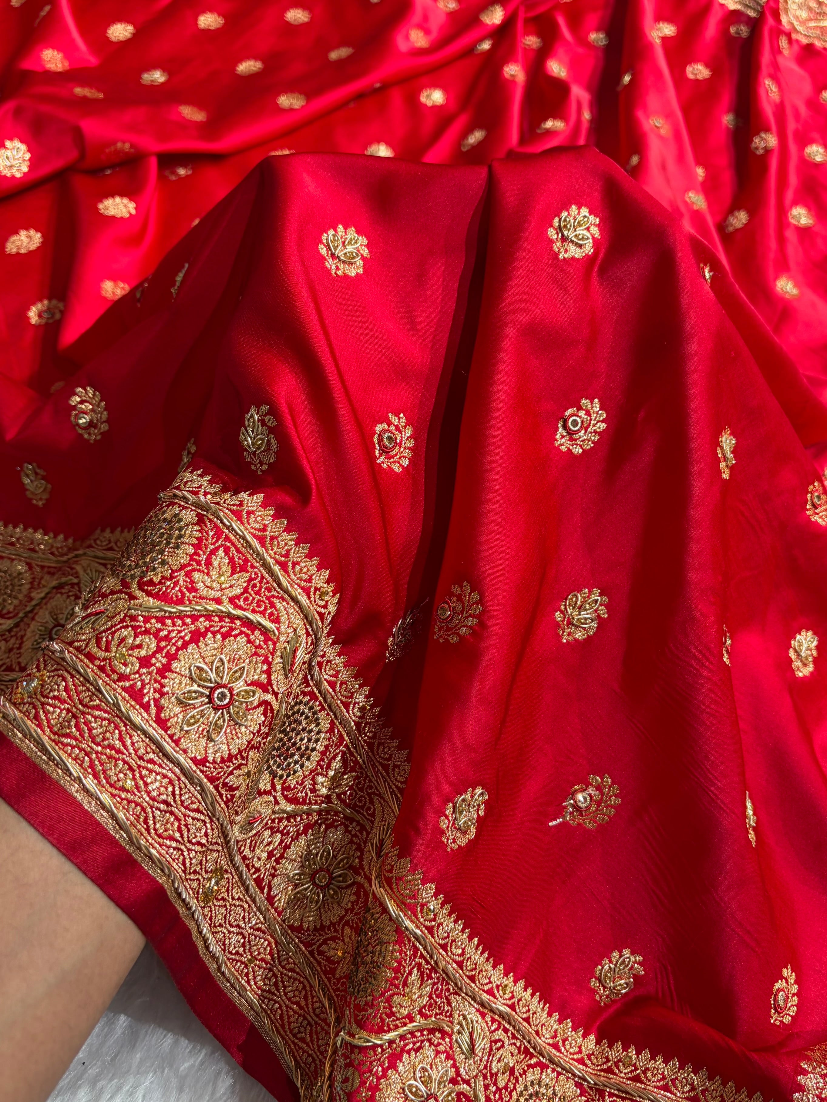 Banarasi Red Work Pattern Satin Katan Silk Saree BSK72