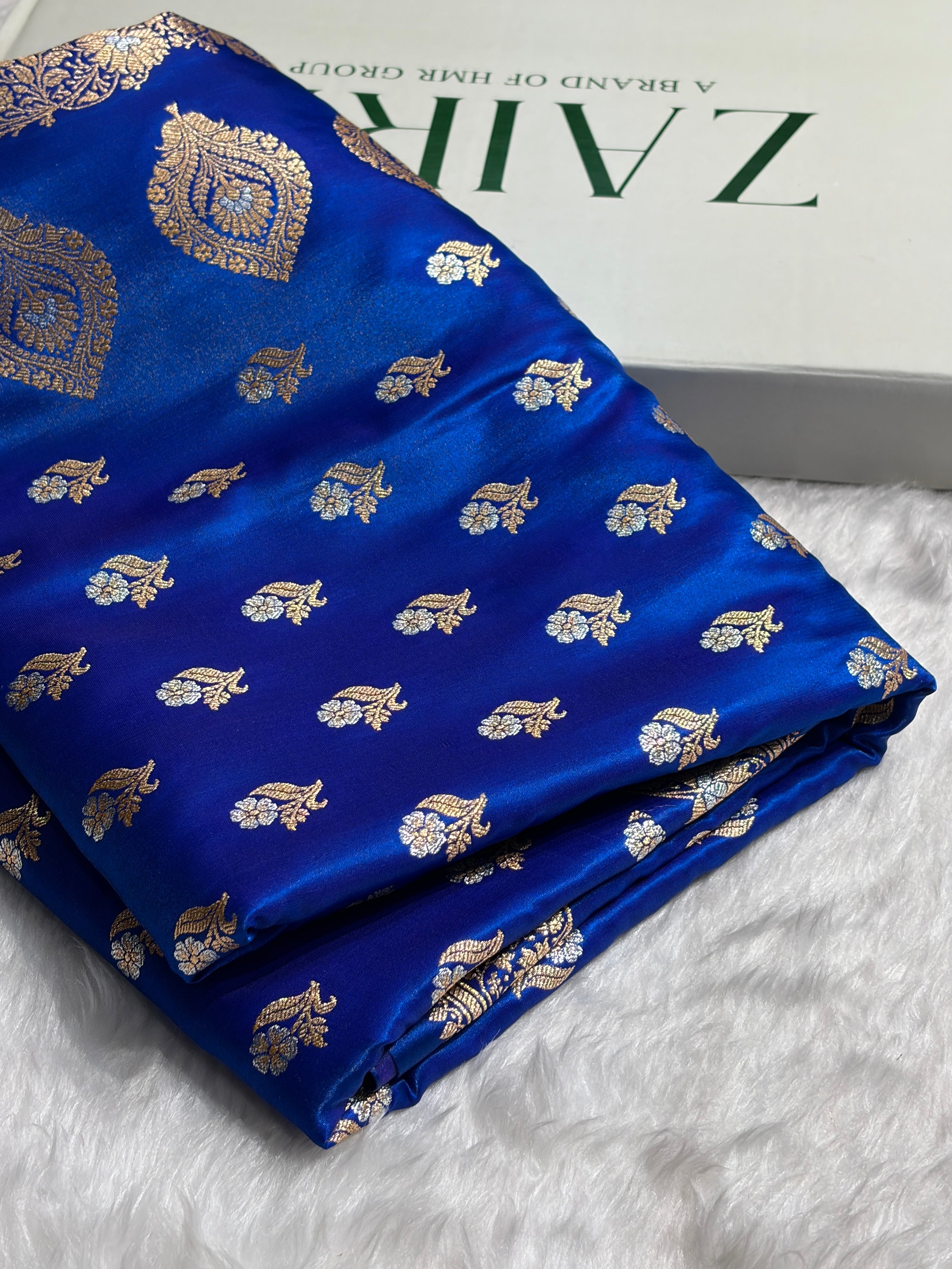 Banarasi Satin Silk Meena Boota in Royal Blue Shades SS38
