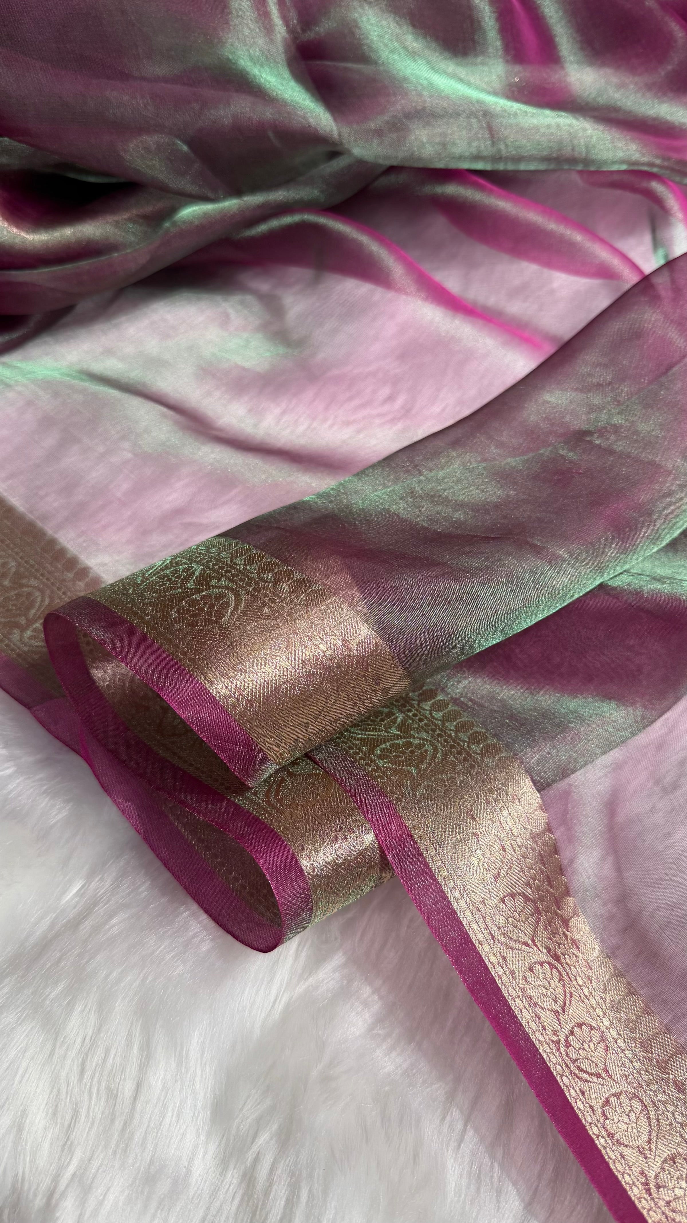 Cross Purple Shades Pure Tissue Silk Saree with Brocade Blouse PT-09