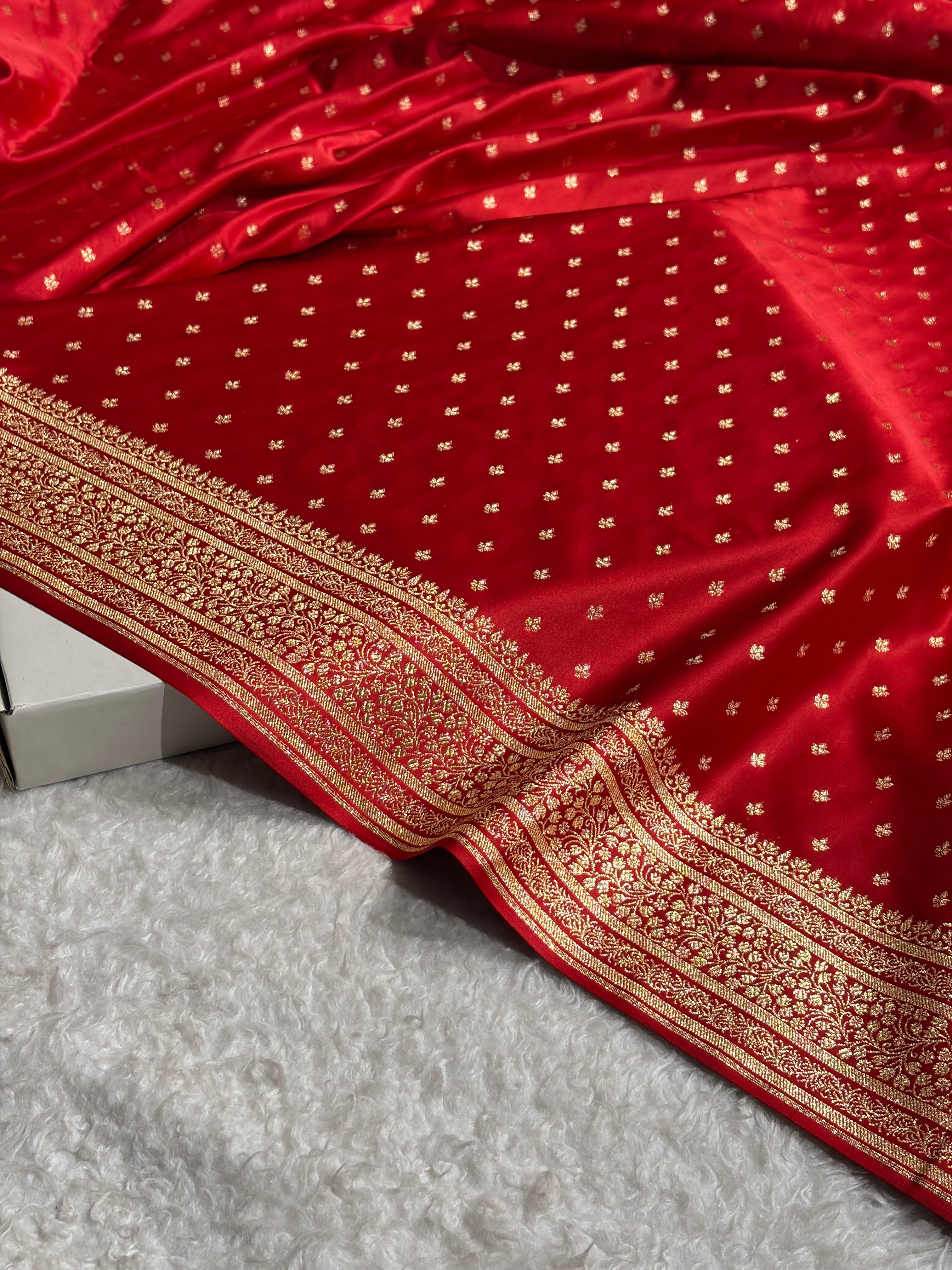 Banarasi Satin Katan Saree in Dark Red Shades SK88