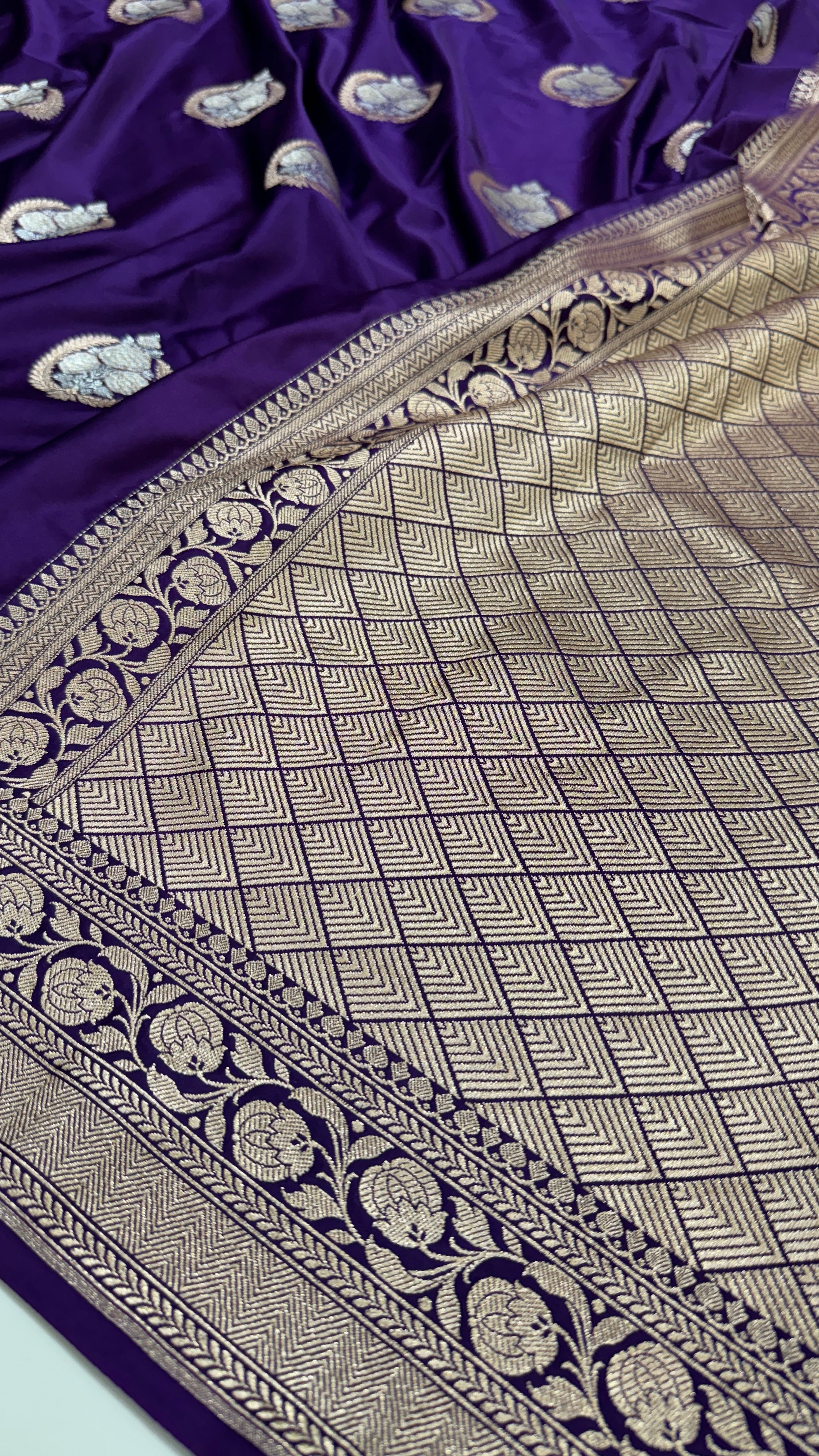 Indigo Purple Minakari Boota Mashru Silk Saree