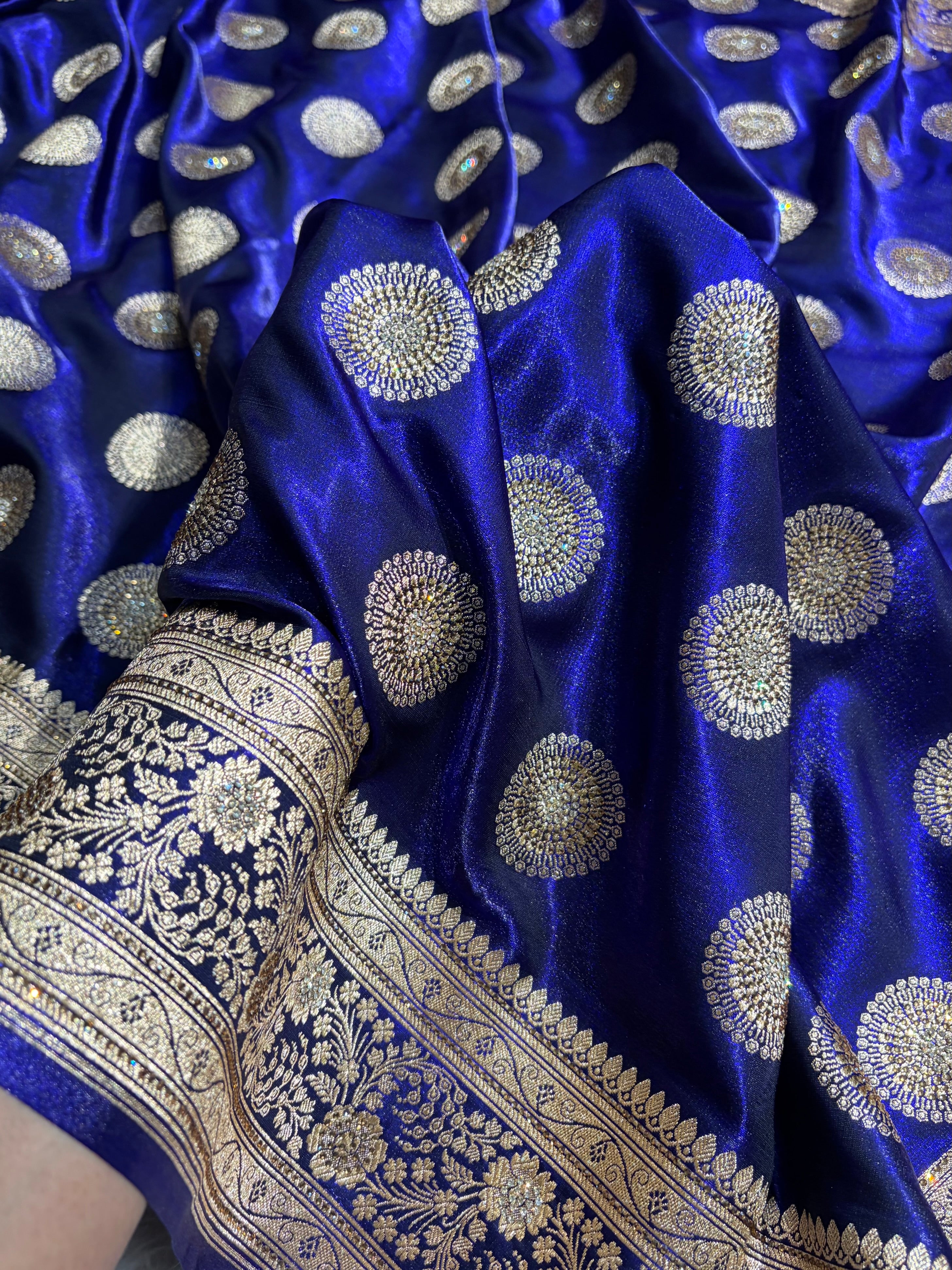 Royal Blue Shades Banarasi With Swarovski Stone Work Satin Silk Saree BSS33