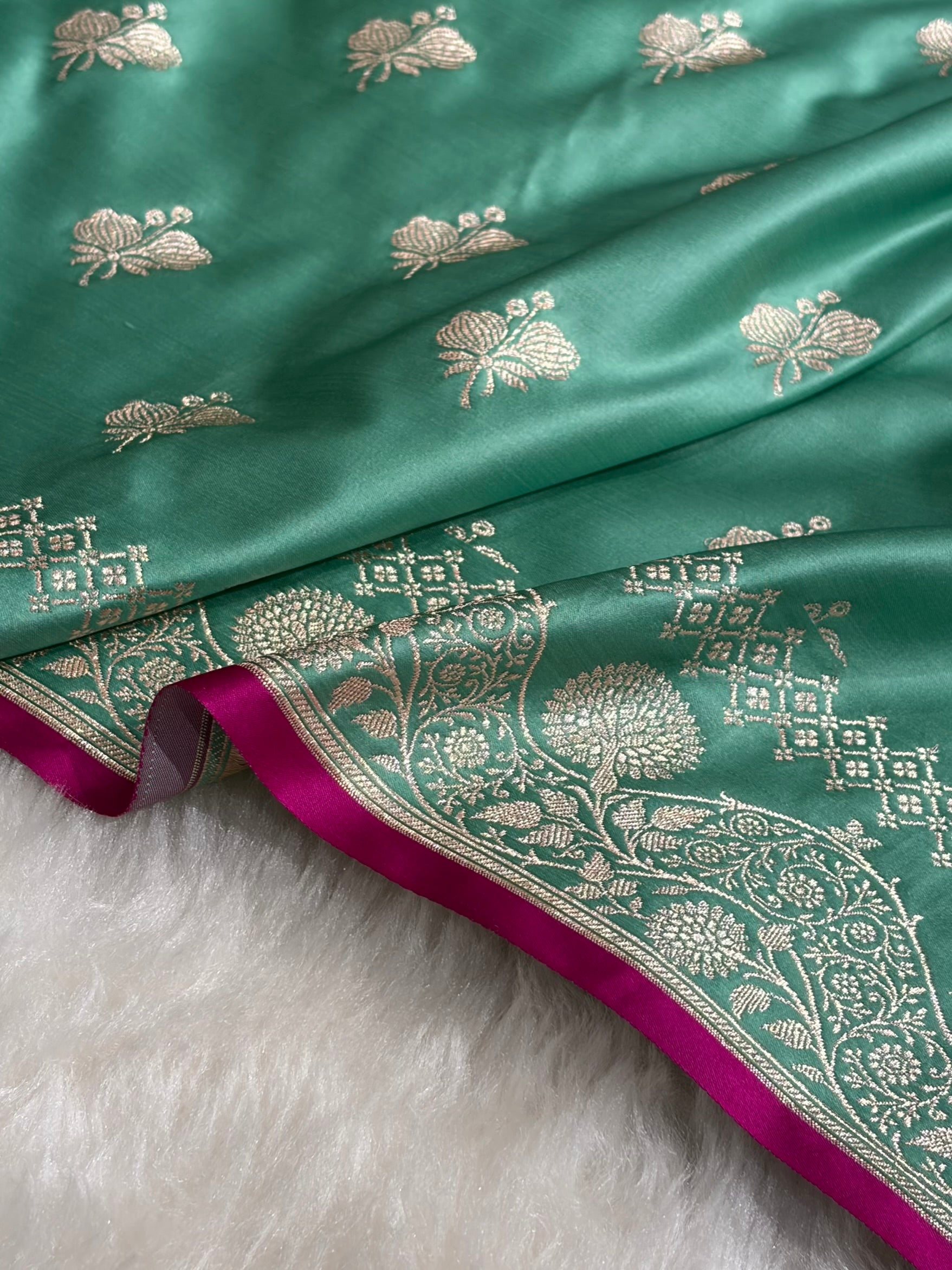 Sea Green Shades Banarasi Boota Pattern Floral Mashru Silk Saree MSM-115