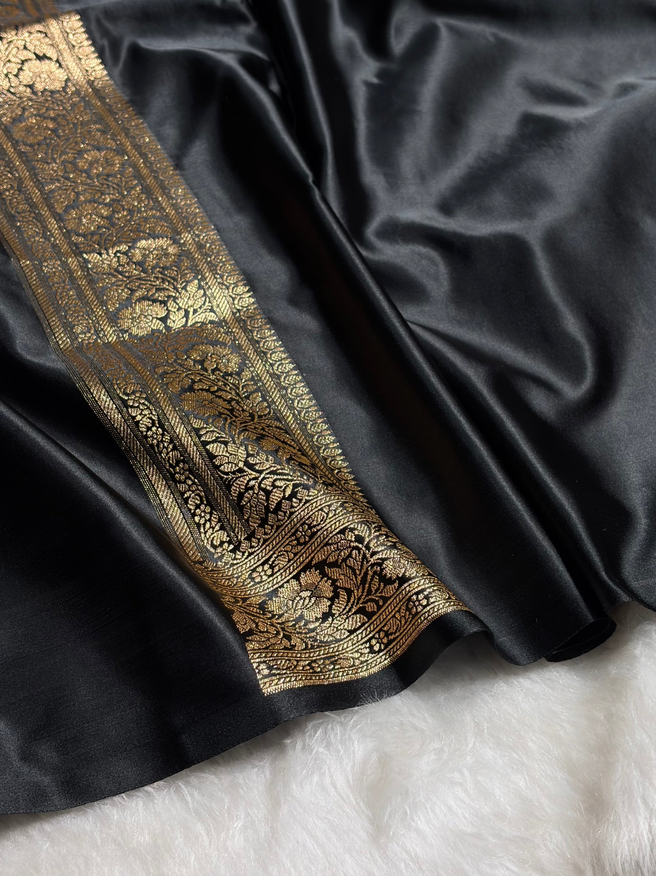 Black Booti Pattern Satin Katan Silk Saree SK65