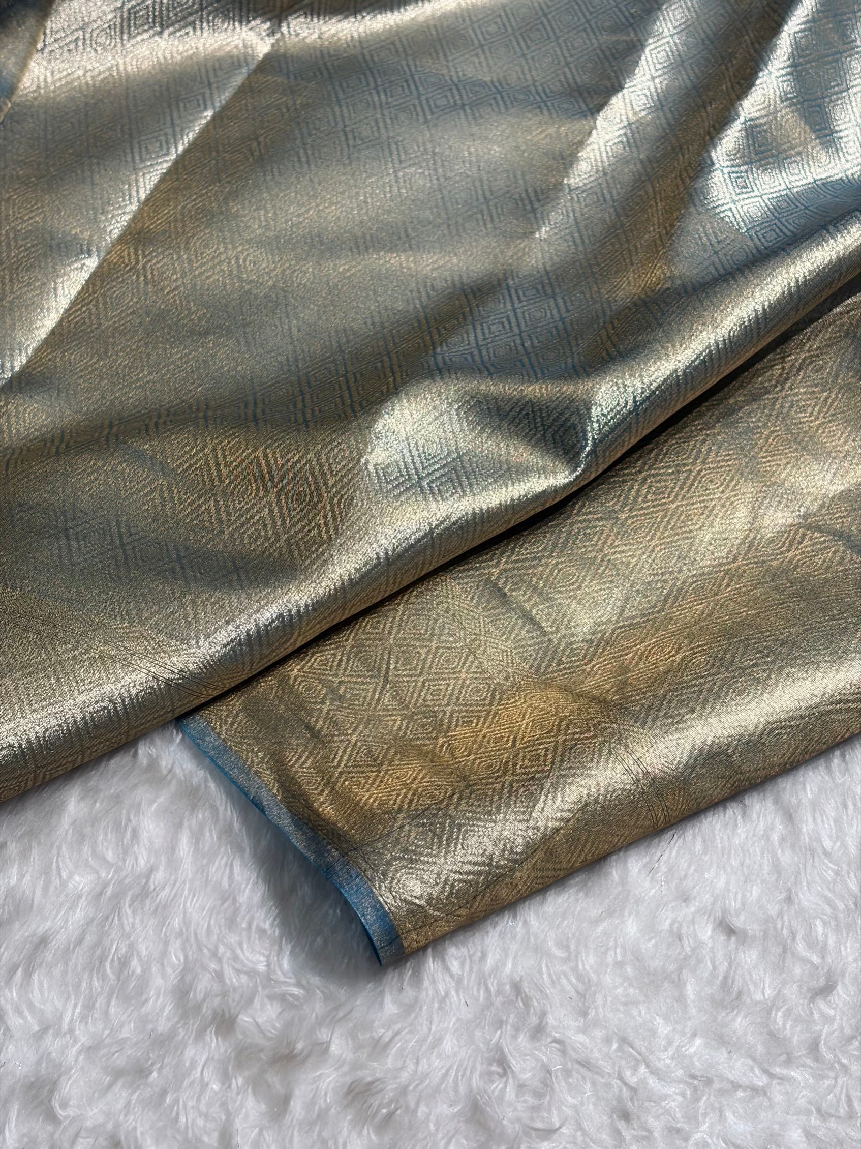 Banarasi Powder Blue Shades With Minakari Border Pure Tissue Silk Saree PT-59