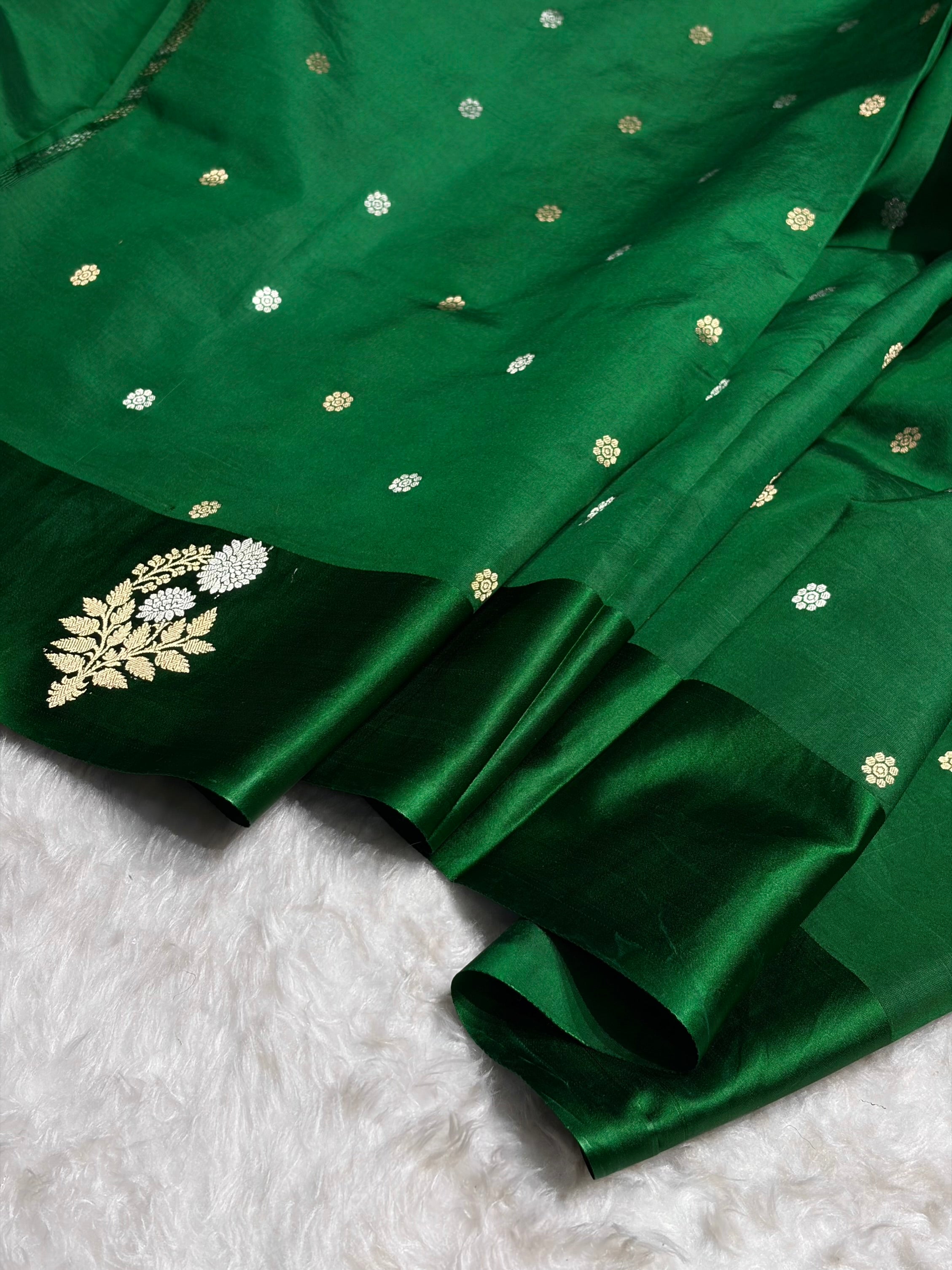 Bottle Green Shade Handwoven Kaduwa Pure Katan Raw Silk RM-05