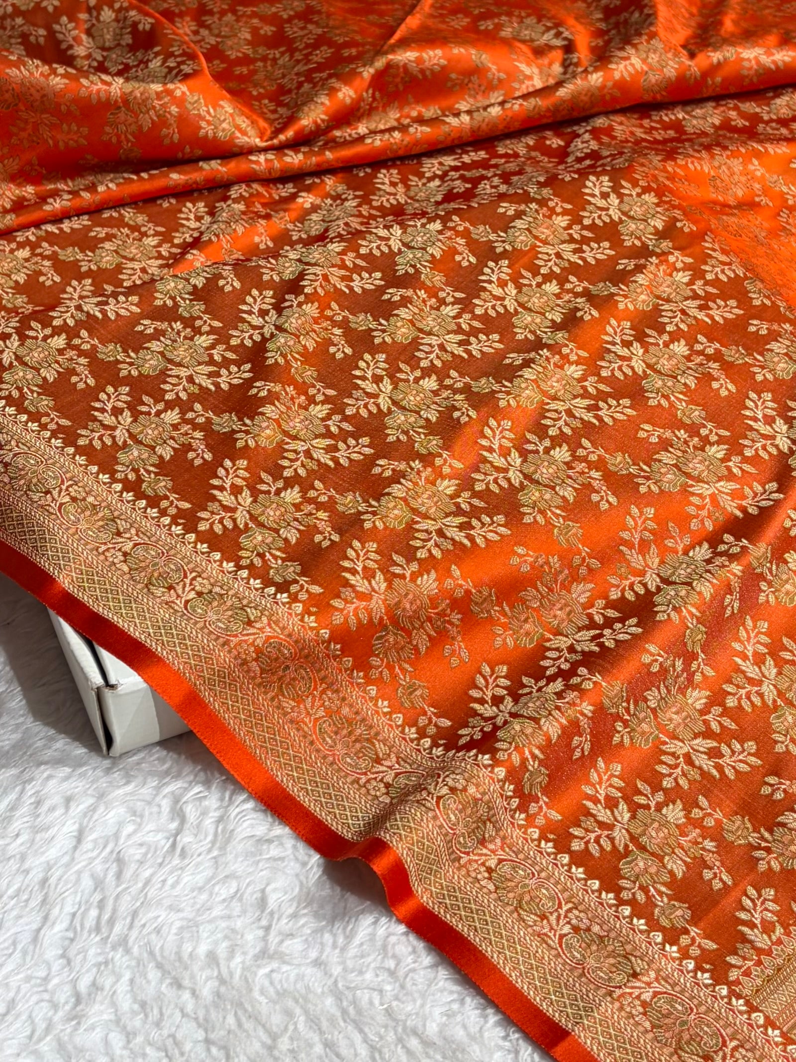 Orange Jamawar Tanchoi Jaal Katan Silk Saree SKTM-20