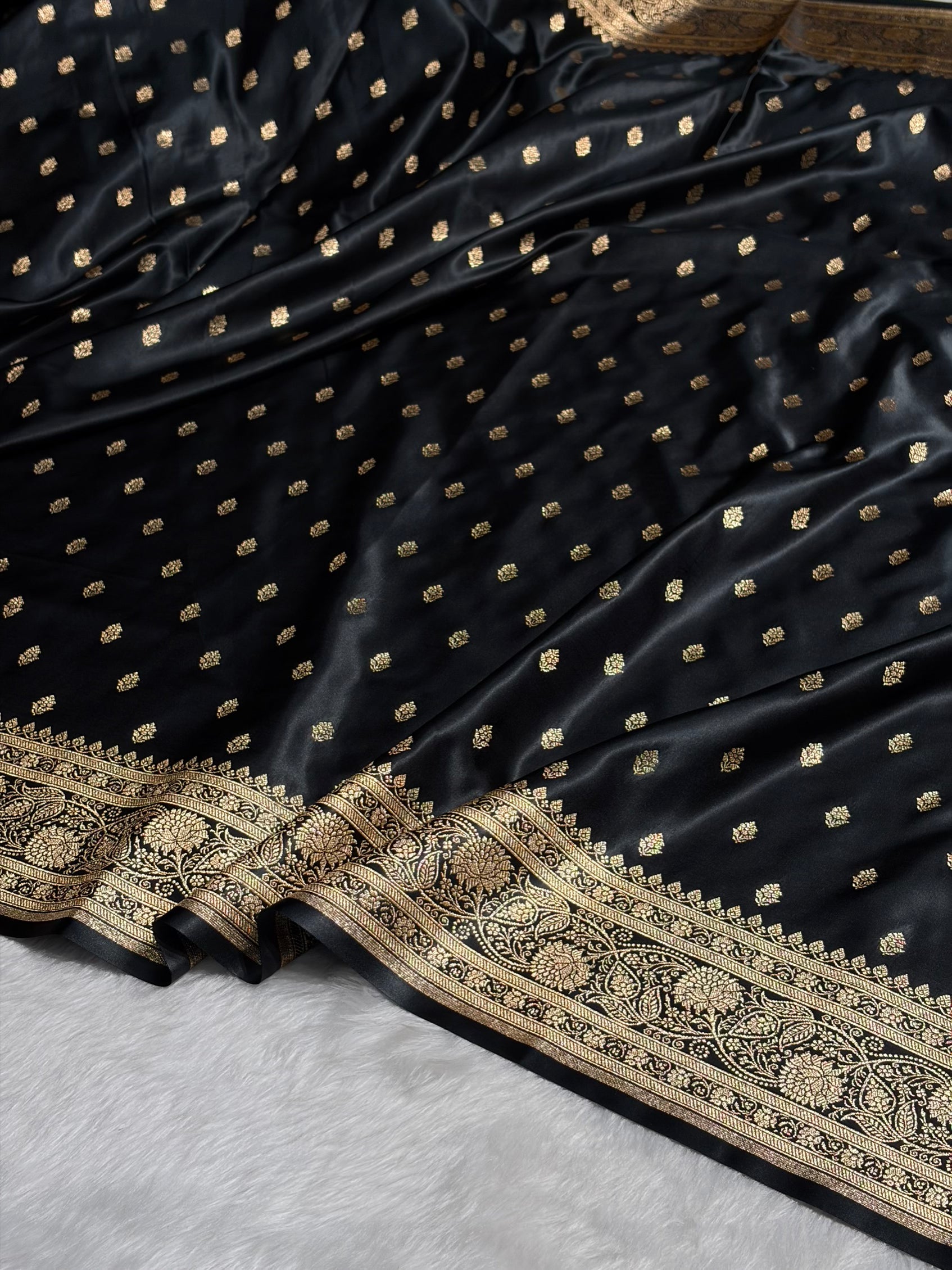 Black Booti Pattern Satin Katan Silk Saree SK53