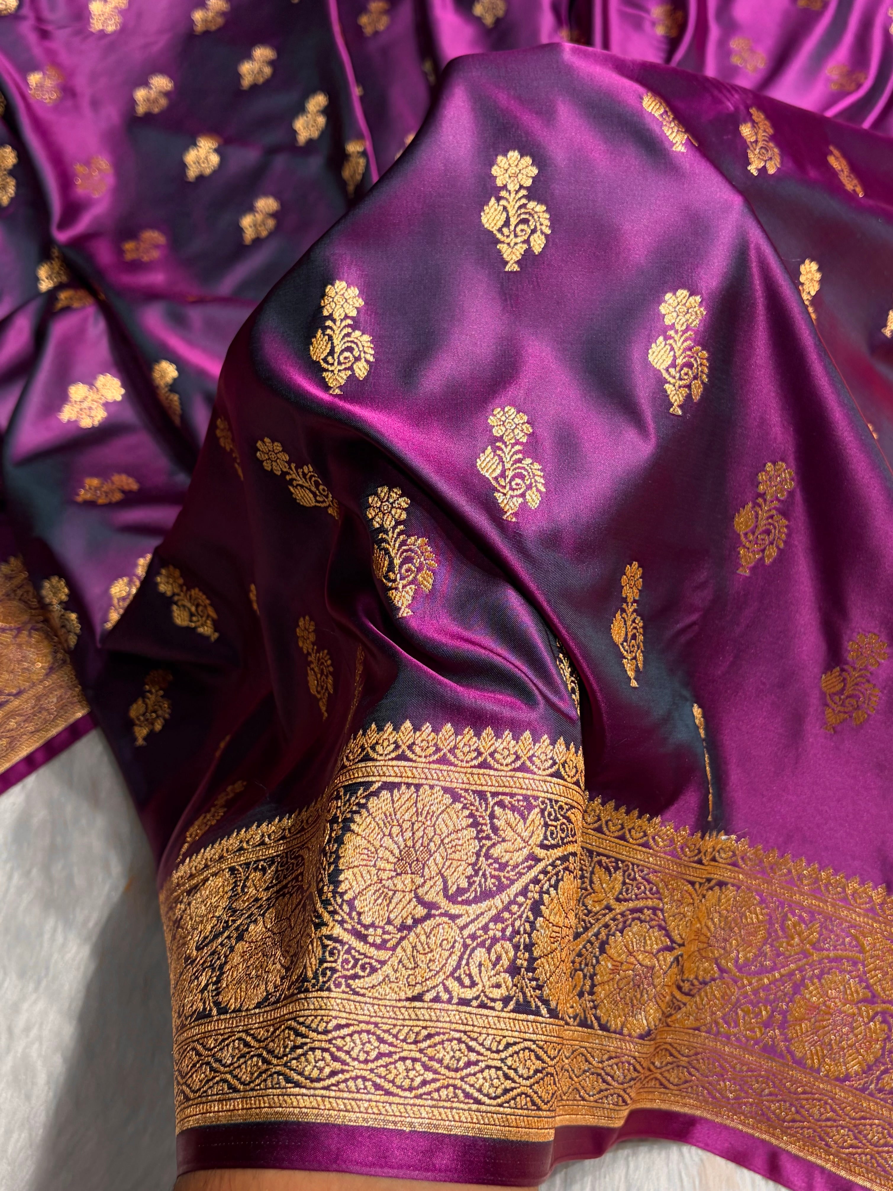 Wine Unique Boota Pattern Satin Katan Silk Saree SK68