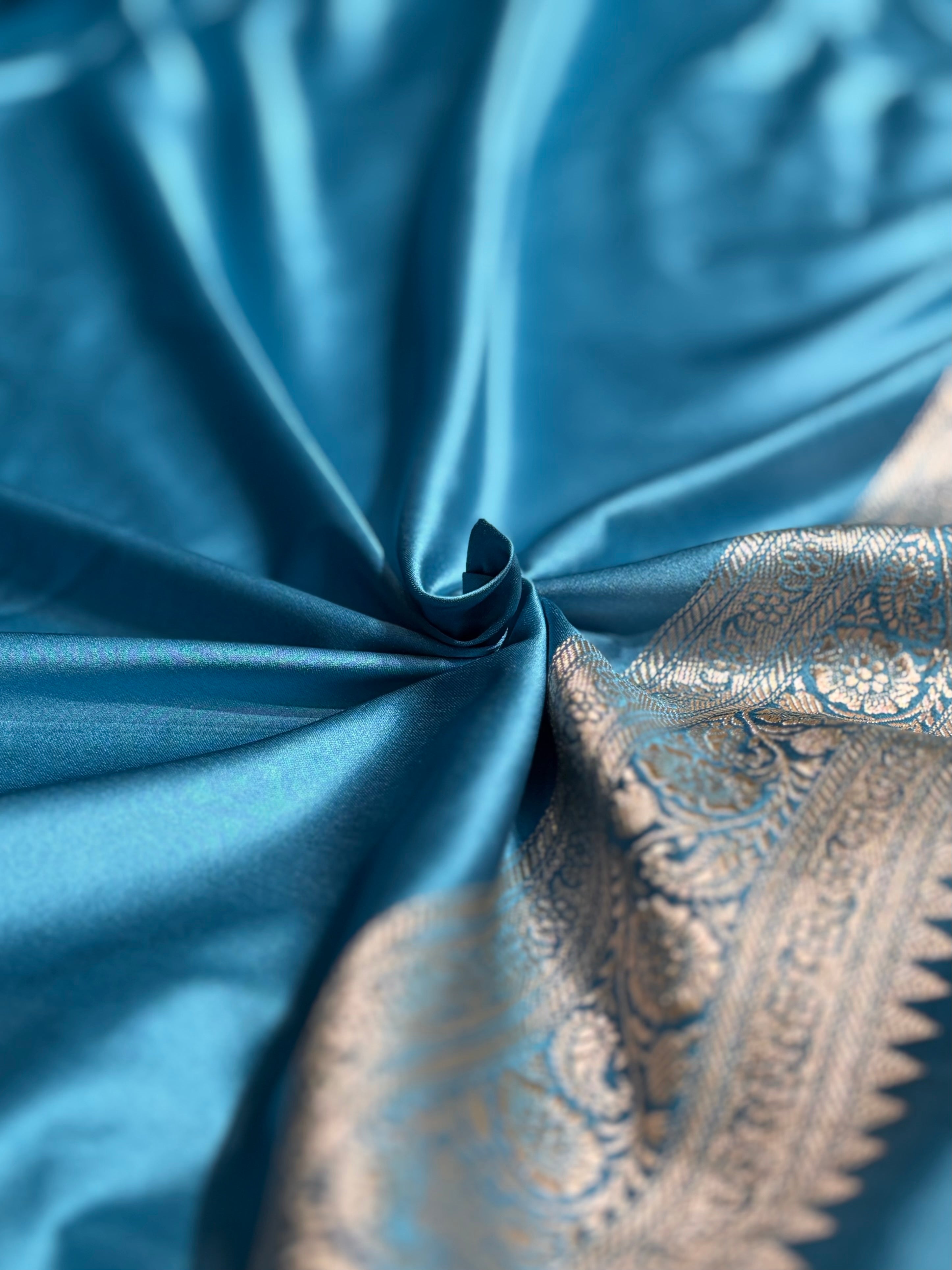 Sky Blue Floral Jaal Mashru Silk Saree MS28