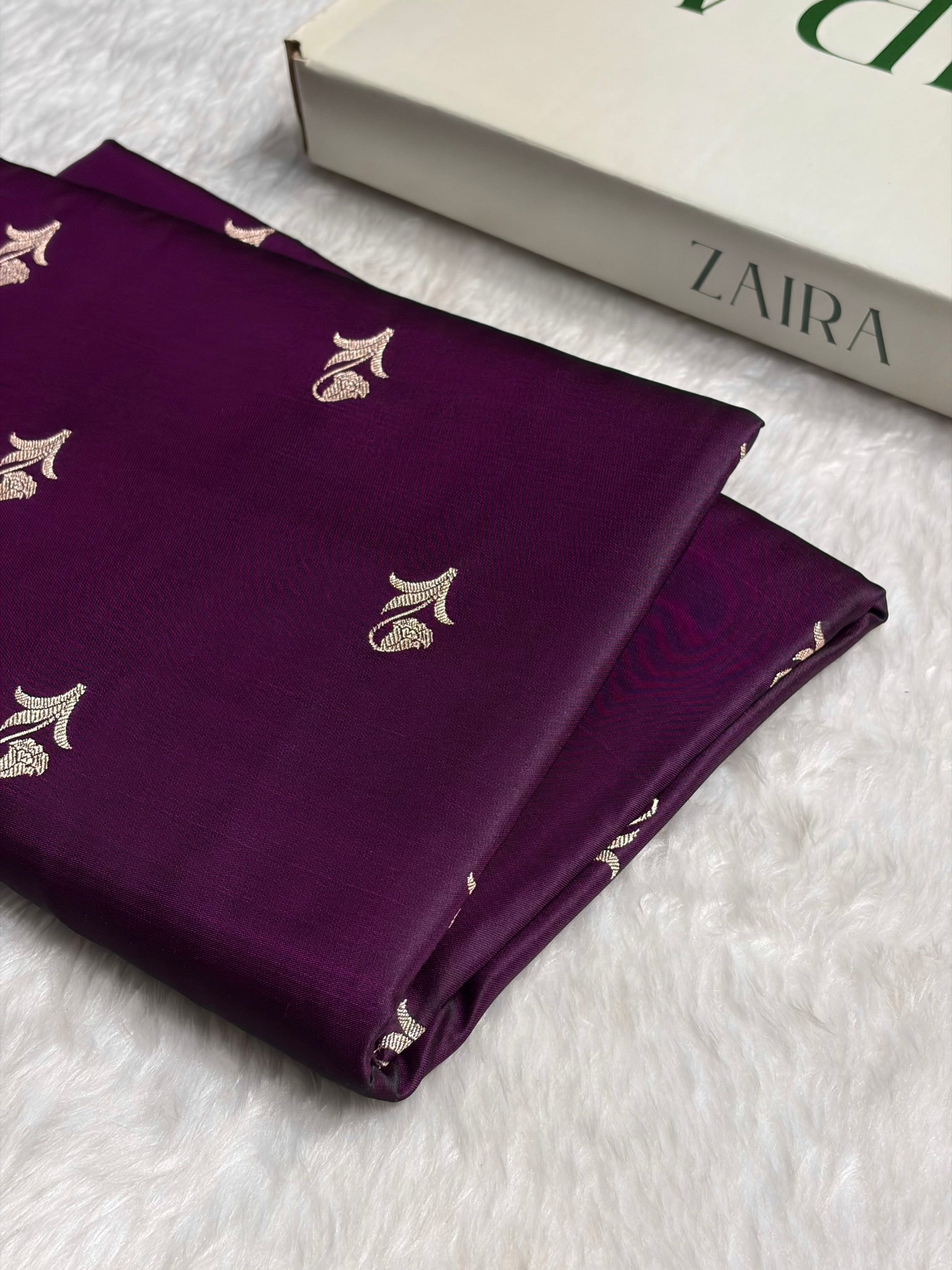 Dark Purple Boota With Floral Border Mashru Silk Saree MSM-96