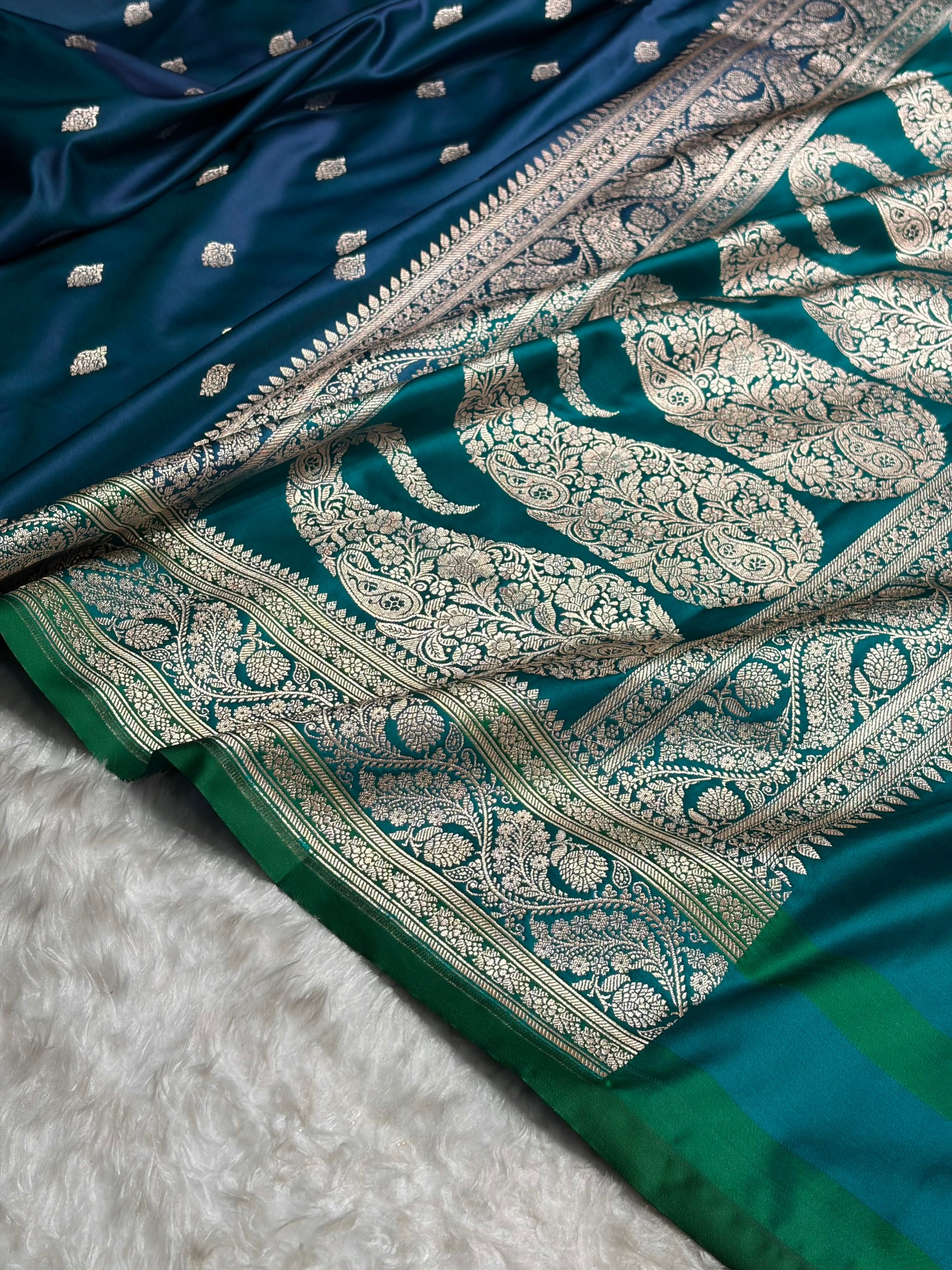 Banarasi Peacock With Contrast Rama Floral Border Mashru Silk Saree MSM-101