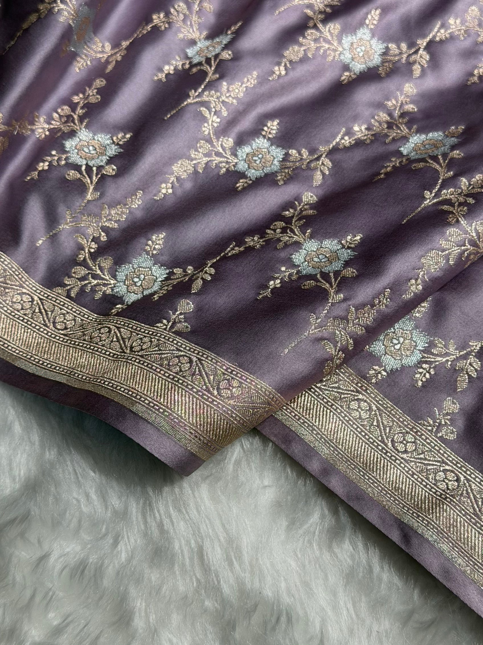 Dusty Lavender Minakari Jaal Mashru Silk Saree MS08