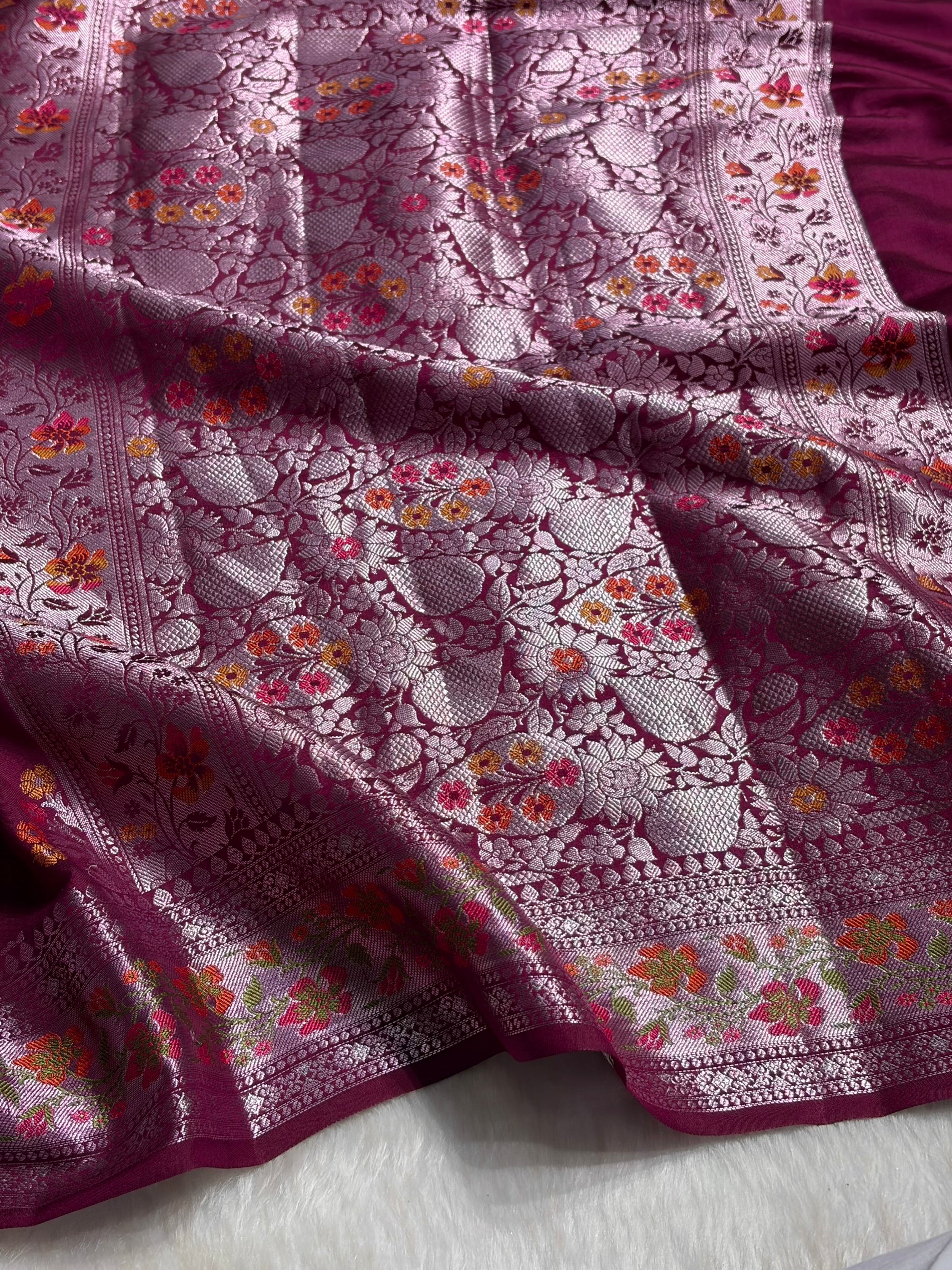 Minakari Wine Shades Pure Chiniya Silk CH-01