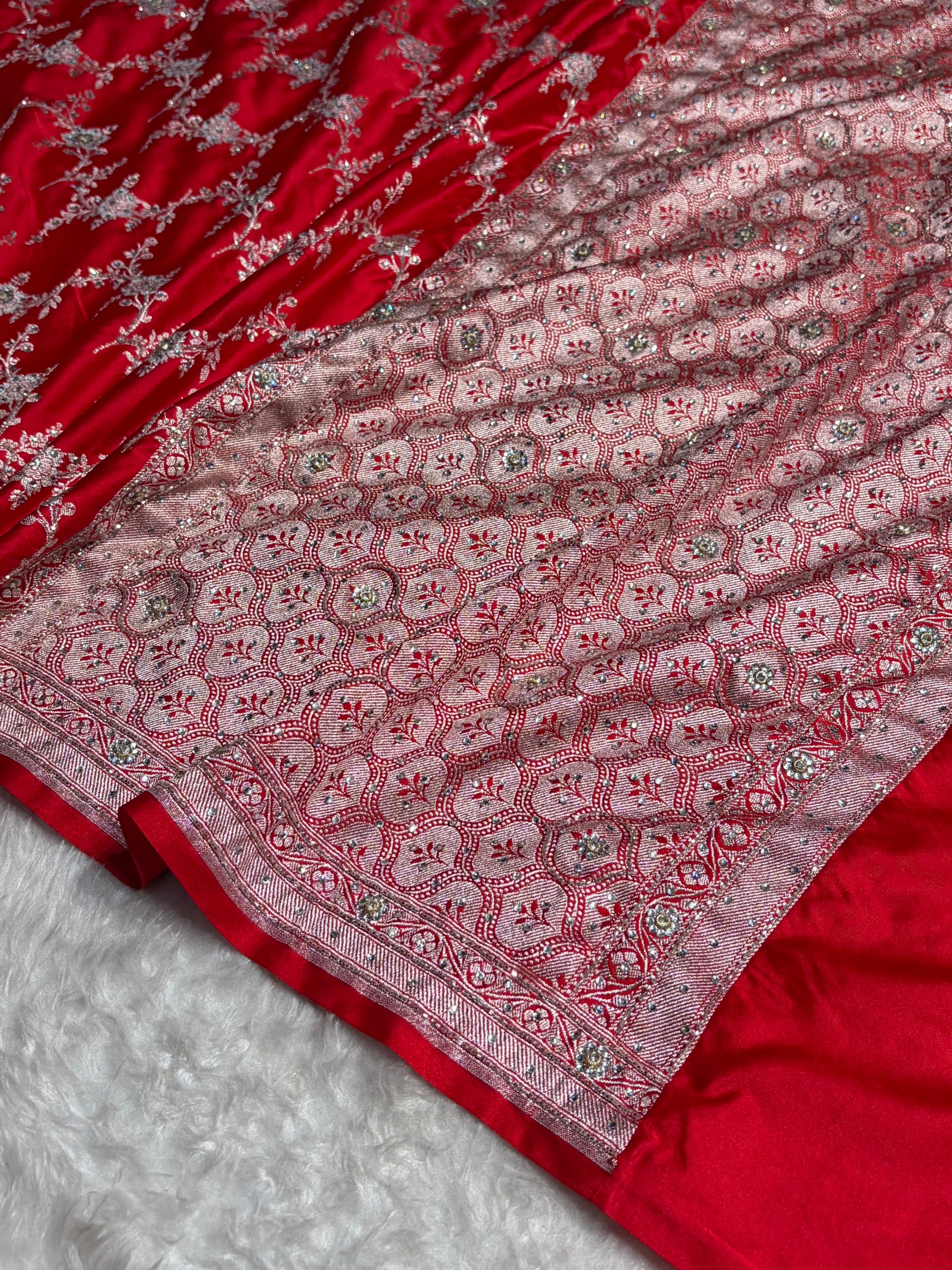 Red Bananasi Jaal Mashru Silk Saree with Swarovski Work BMS08