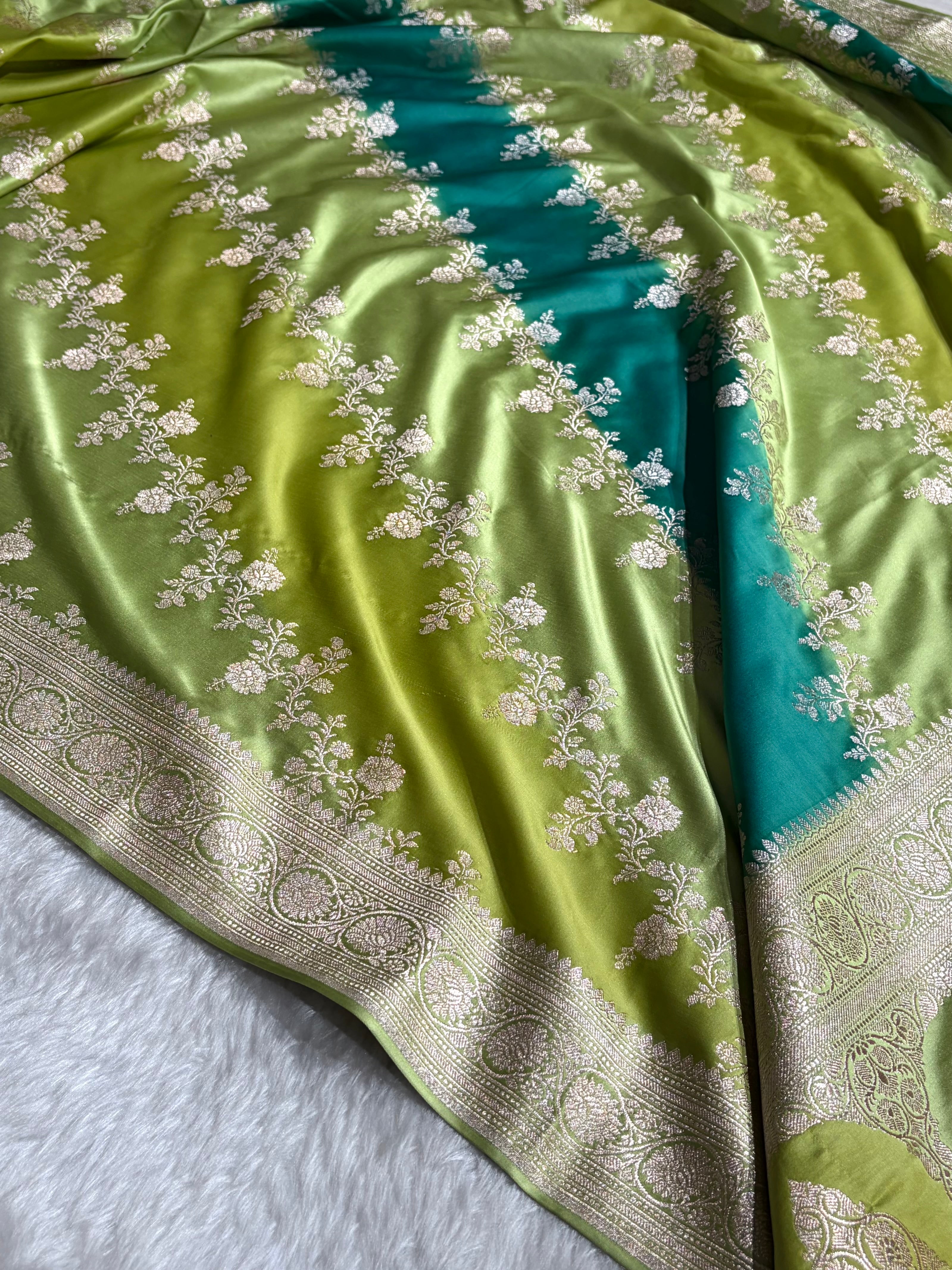 Pista Rangkat Banarasi Cross Mashru Silk Saree MSRK01