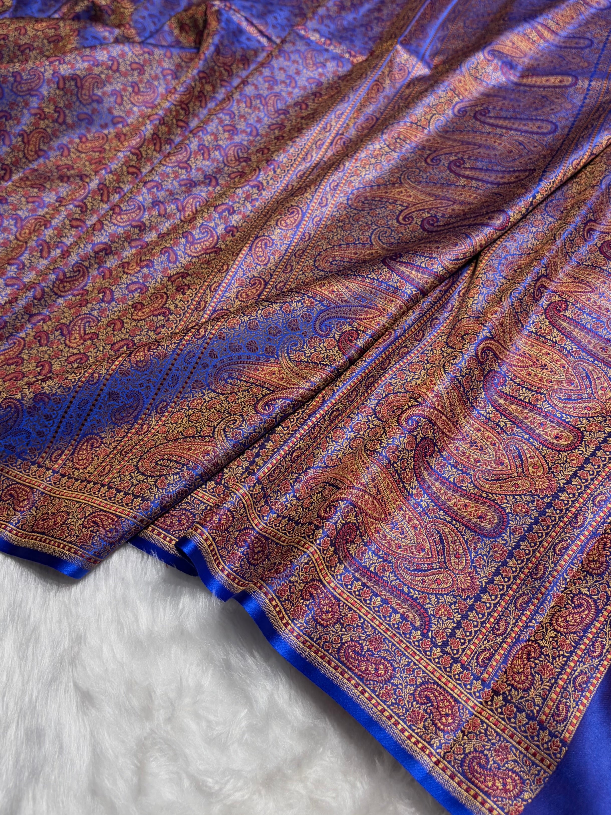 Royal Blue Jamawar Tanchoi Katan Silk Saree SKTM-11