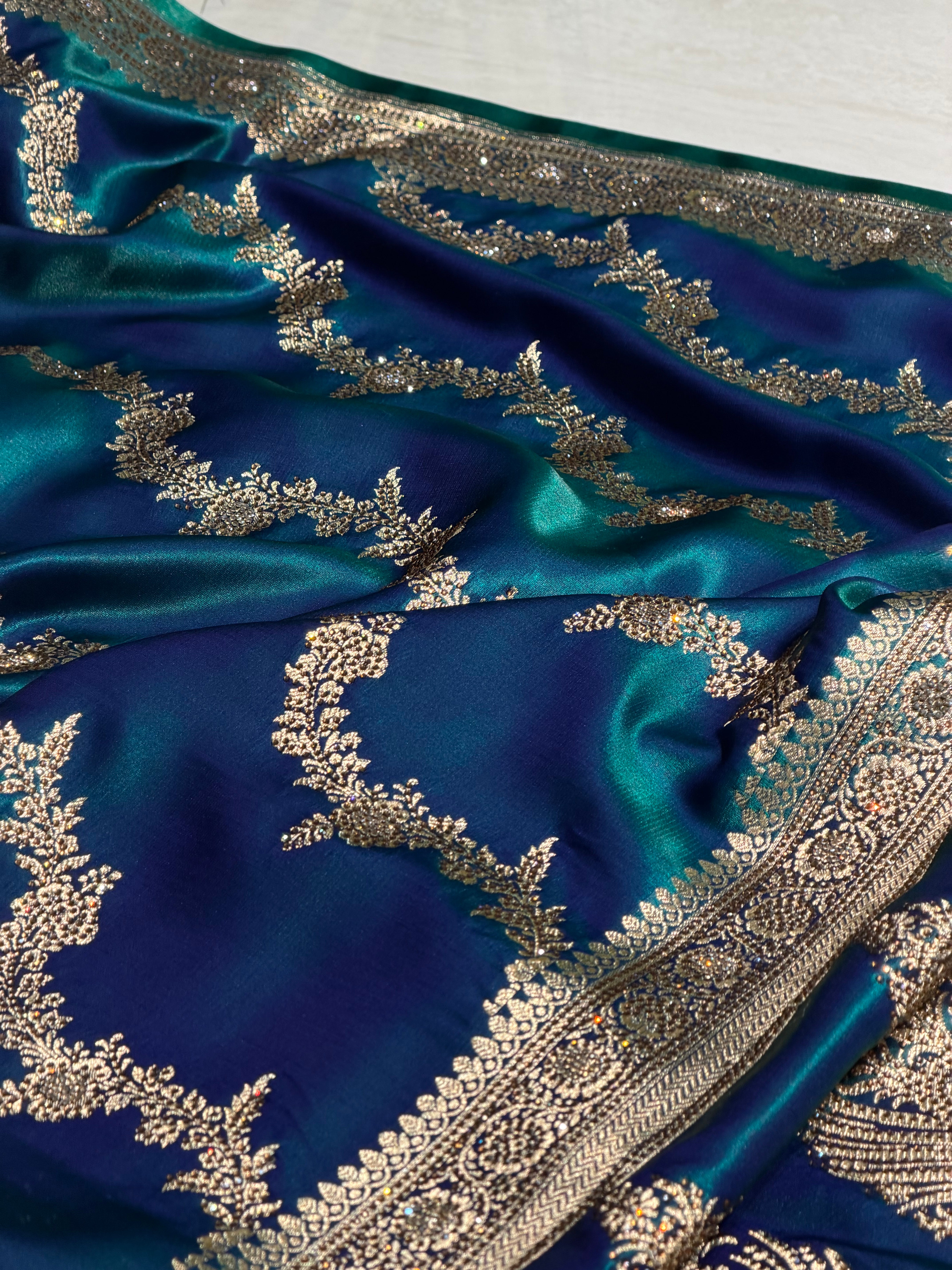 Bridal Peacock Cross Satin Silk with Swarovski Stone Work BSS35