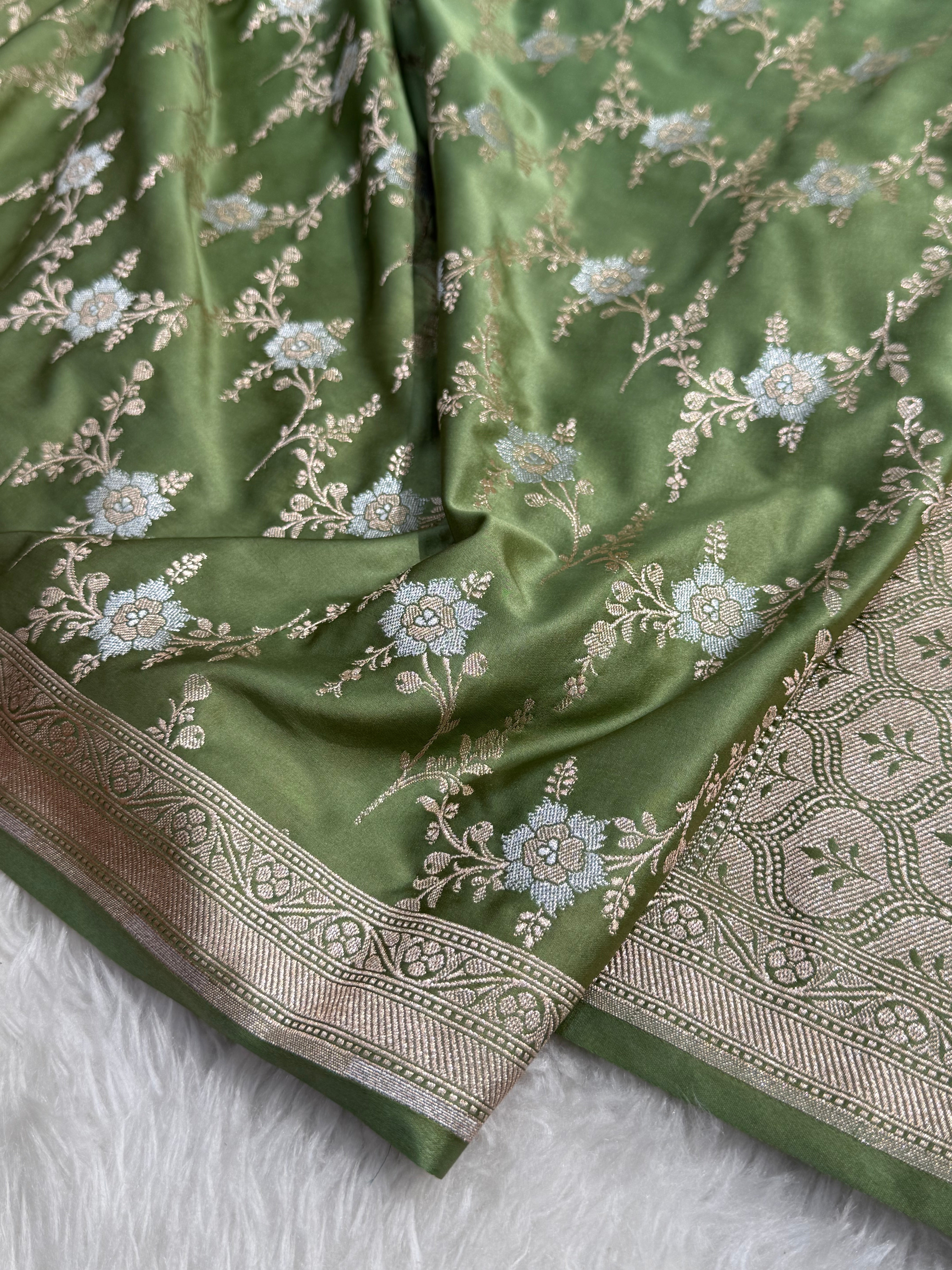 Sage Green Minakari Jaal Mashru Silk Saree