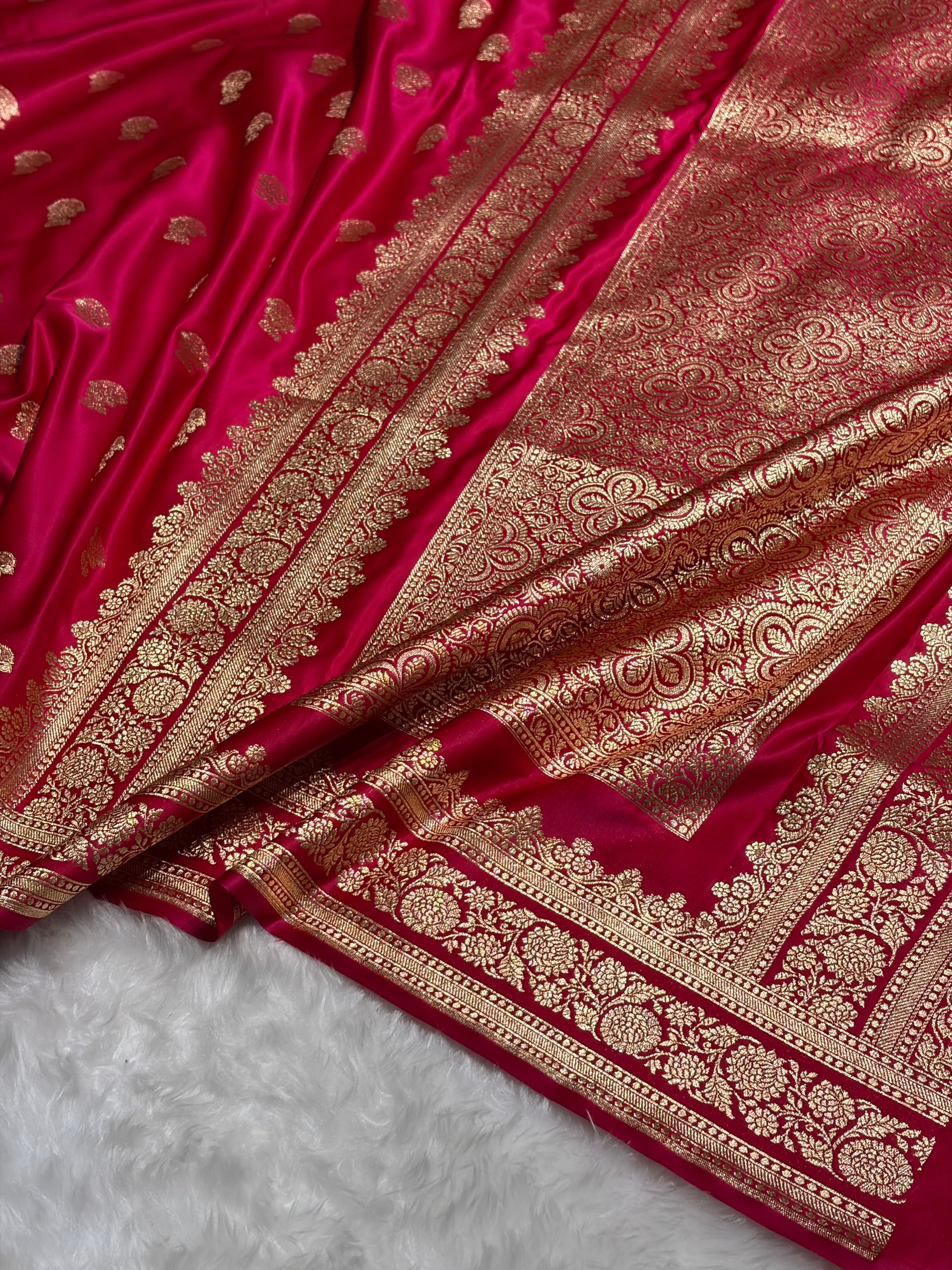 Cross Rani Booti Pattern Satin Katan Silk Saree SK49