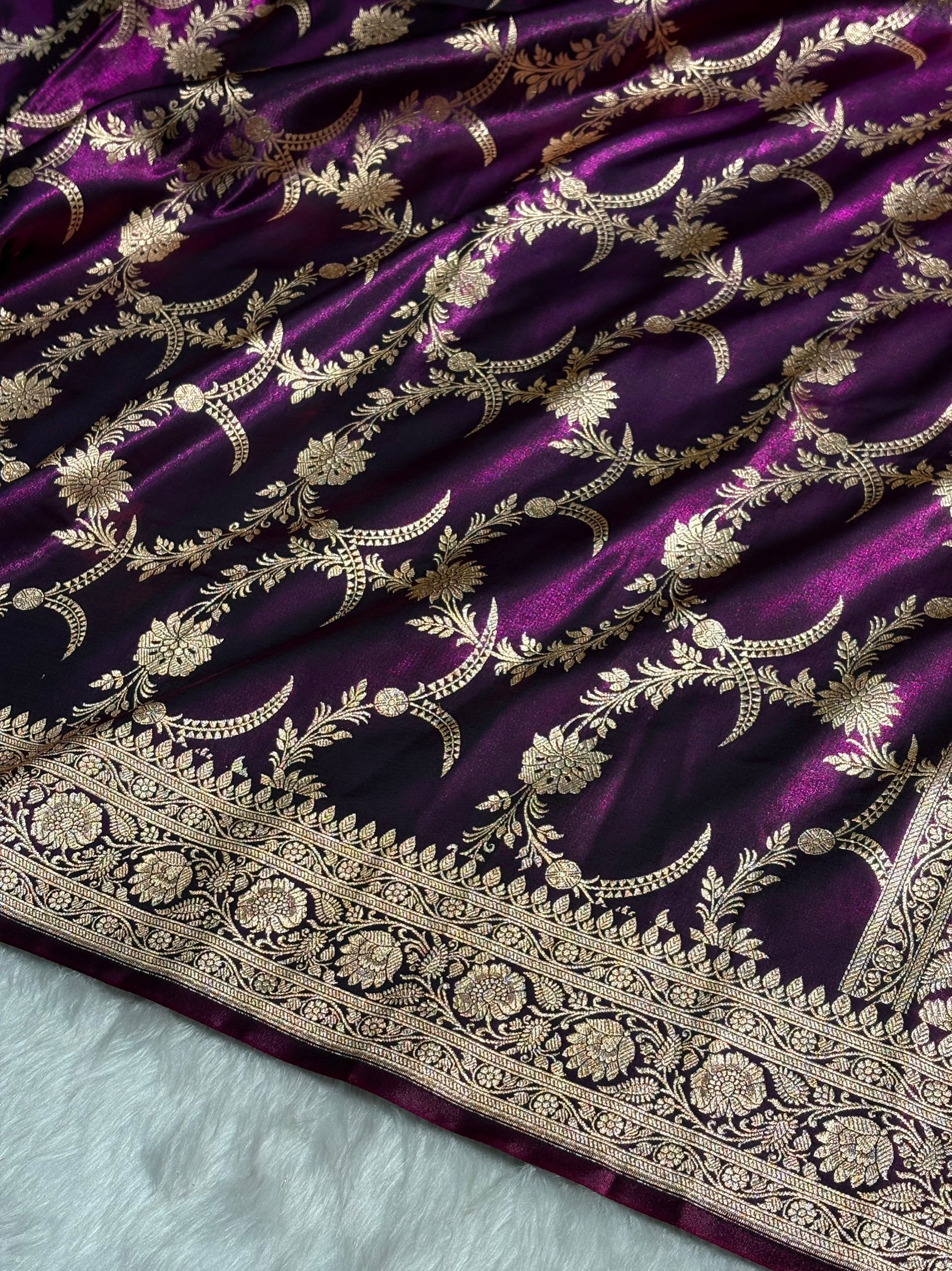 Satin Silk Banarasi Jaal In Wine Shades SS18