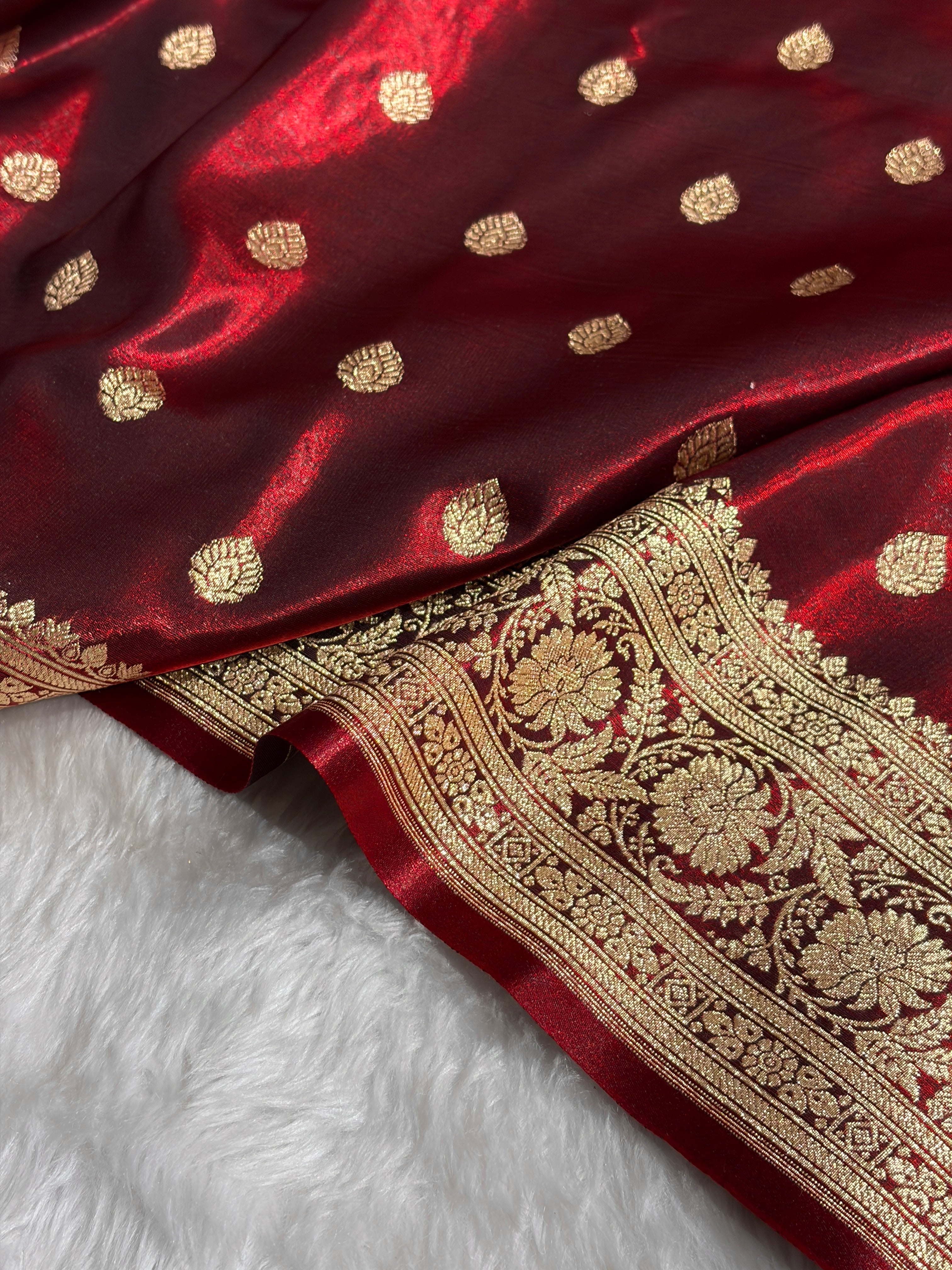 Maroon Shades Boota Pattern Banarasi Satin Silk Saree SS45