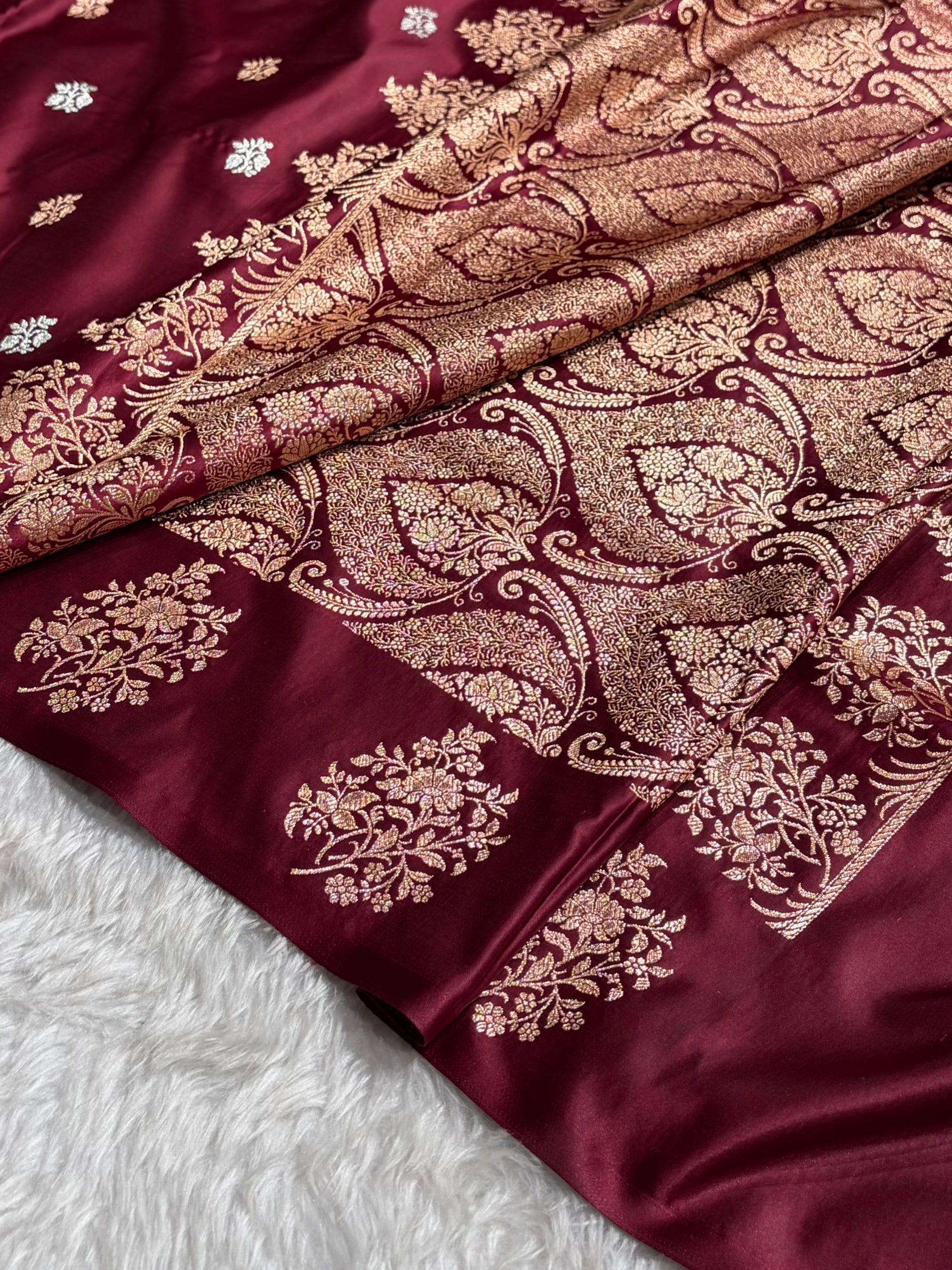 Chocolate Shades Banarasi With Floral Border Mashru Silk Saree MSM-126