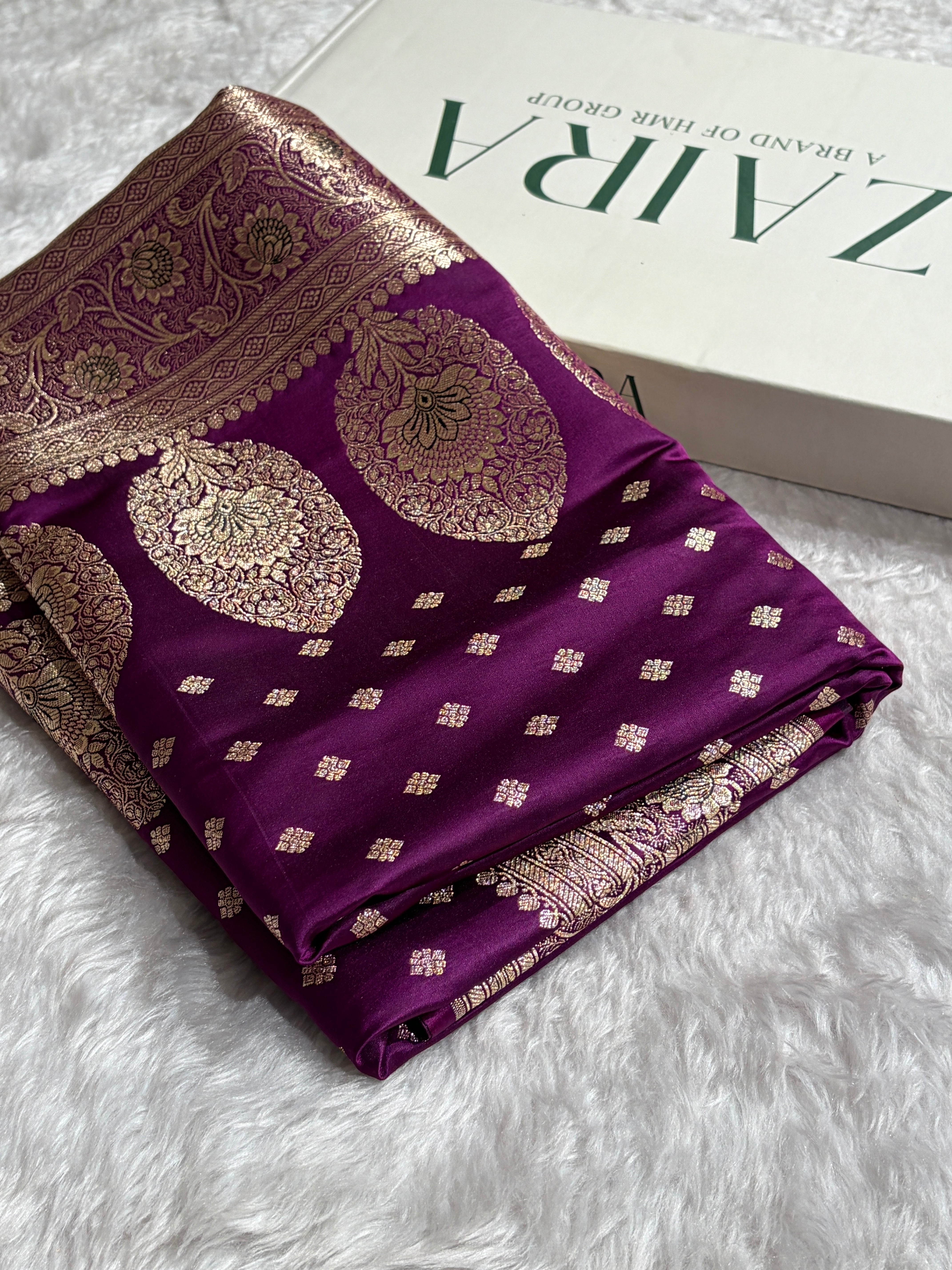 Wine Banarasi Minakari Boota Katan Silk Saree
